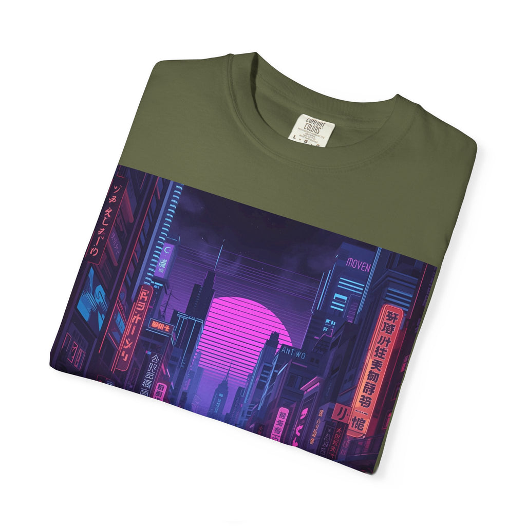 Futuristic Neon Cityscape T-Shirt, Retro Graphic Tee, Unisex Streetwear, Urban Vibe Shirt, Gift for Gamers, Summer Outfit