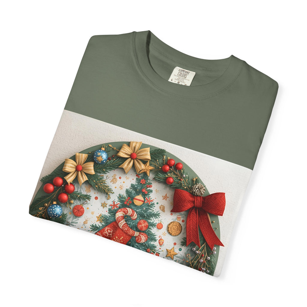 Christmas Wreath Festive Christmas T-shirt, Unisex Holiday Tee, Cheerful Xmas Apparel, Perfect Gift, Winter Celebration Wear, Christmas Spirit Shirt
