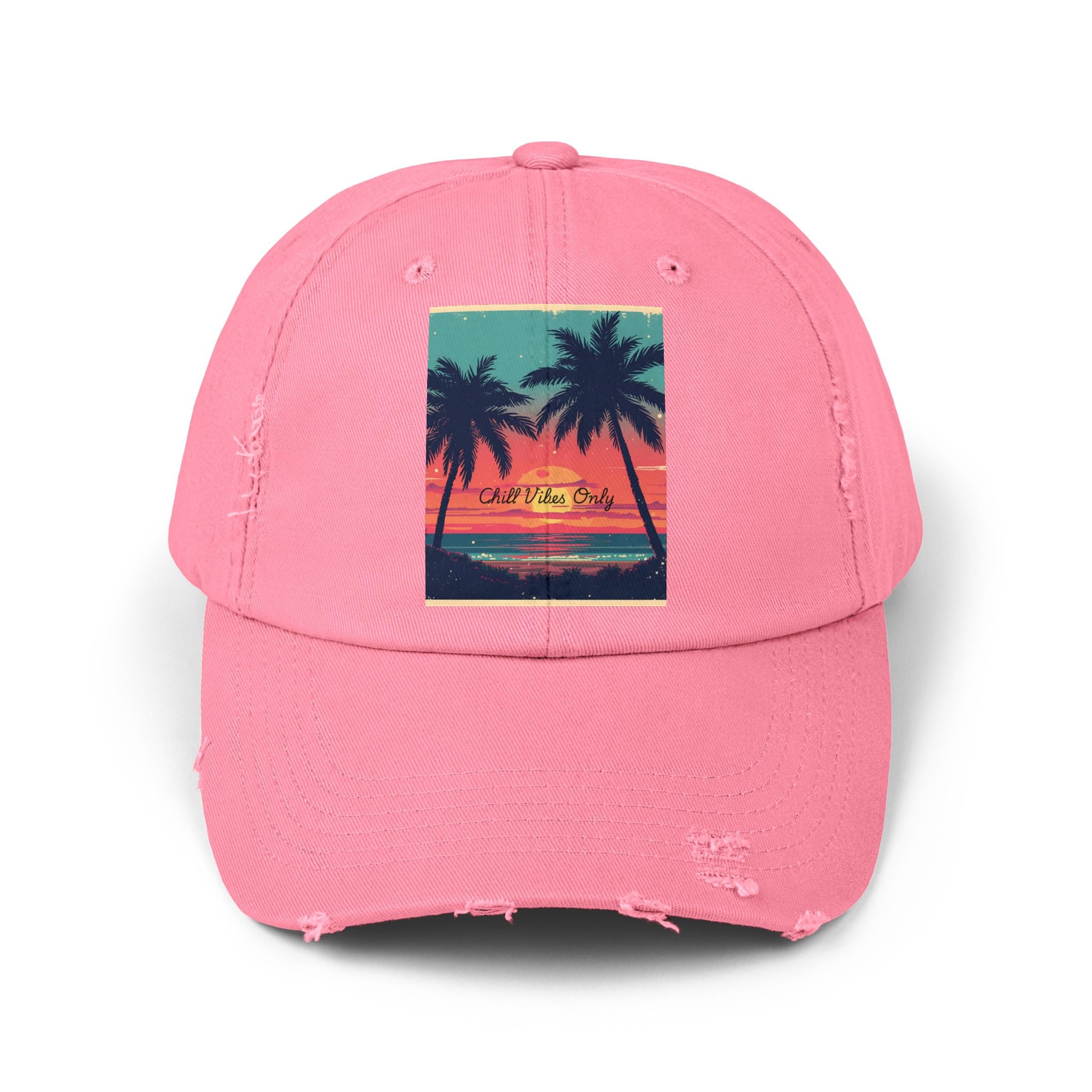 Tropical Sunset Unisex Distressed Cap