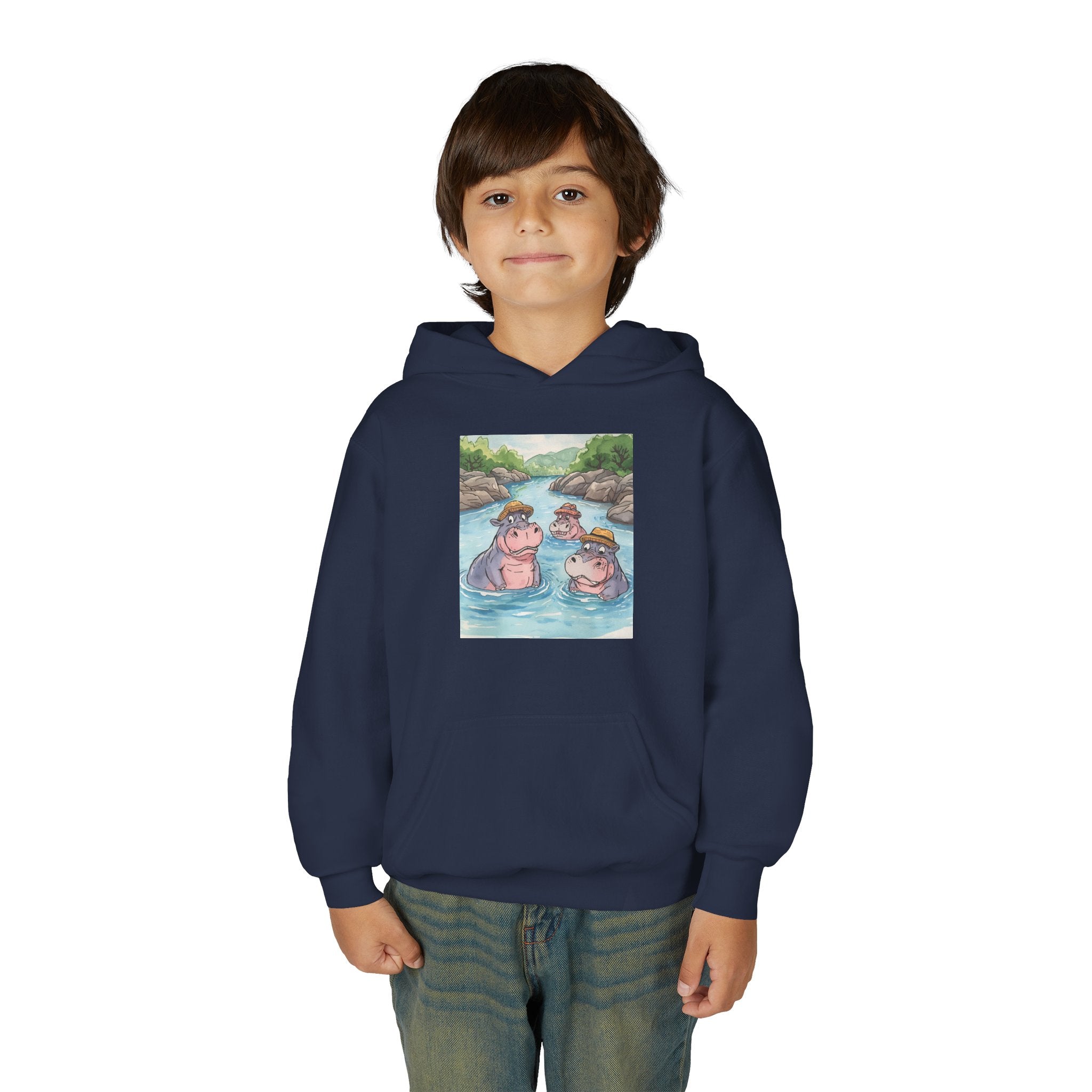 Hippo Cute Youth Heavy Blend Hooded Sweatshirt
