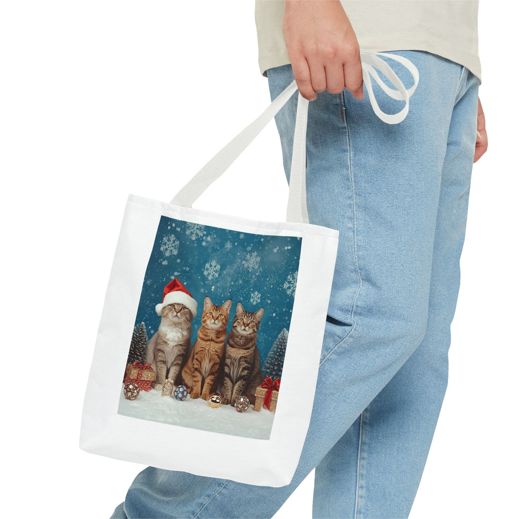 Festive Cat Tote Bag with Holiday Design, Christmas Gift, Cat Lover Bag, Eco-Friendly Shopping Bag, Cute Pet Accessory