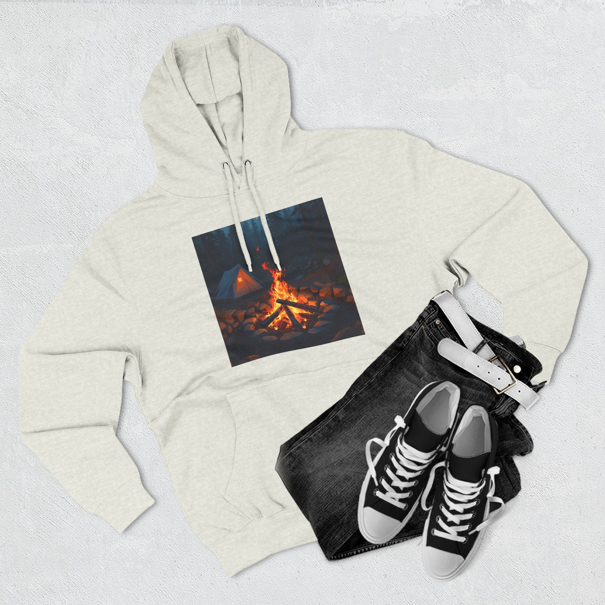 Cozy Campfire Fleece Hoodie, Outdoor Adventure Sweatshirt, Camping Gift, Warm Hoodie, Nature Lover Apparel