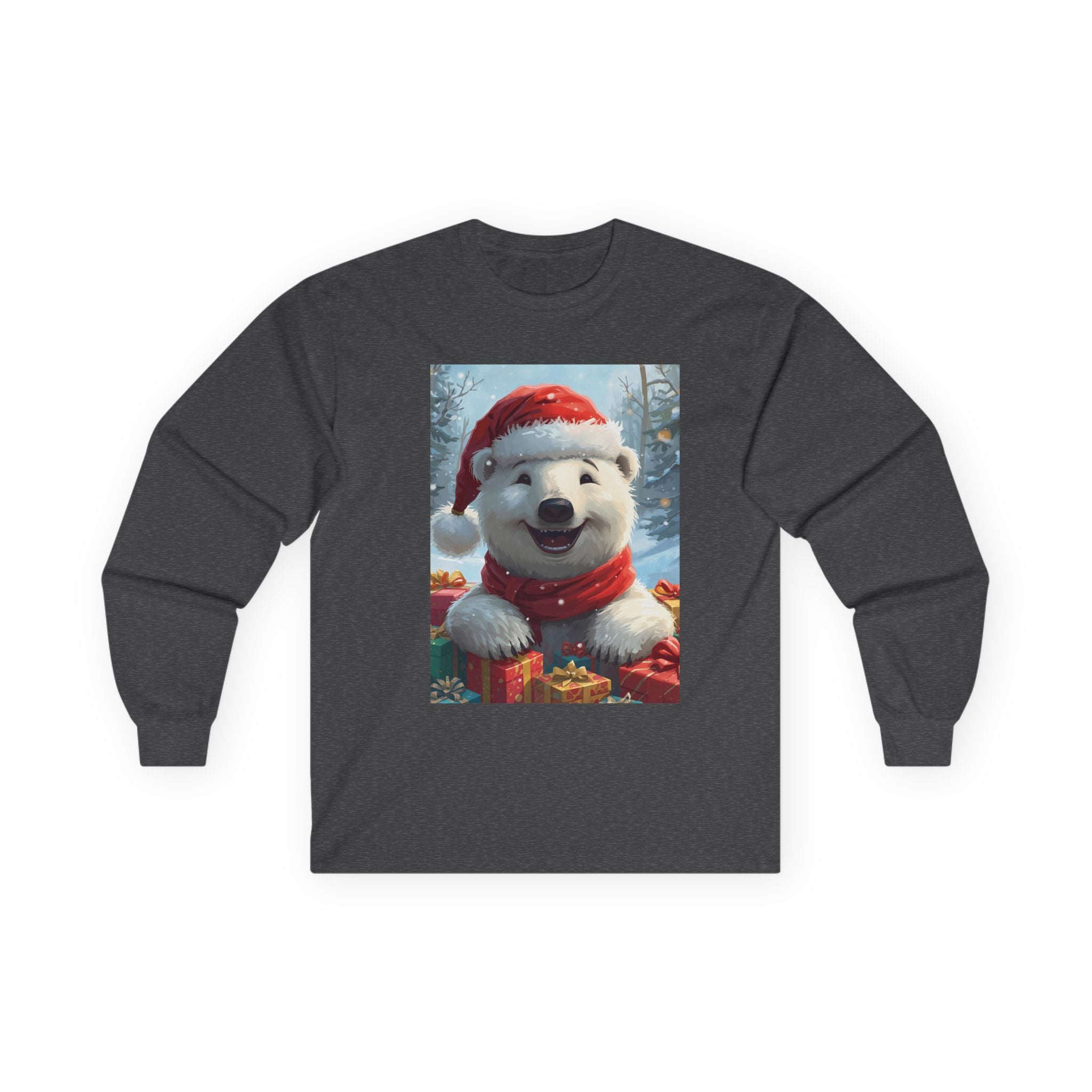 Christmas Polar Bear Long Sleeve Tee, Cozy Holiday Shirt, Unisex Winter Wear, Christmas Gift, Cute Animal Apparel