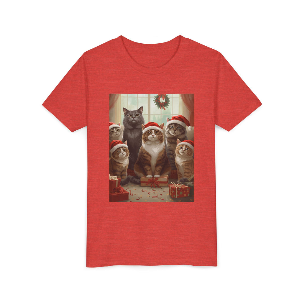 Cute Festive Christmas Cat Youth Short Sleeve Tee