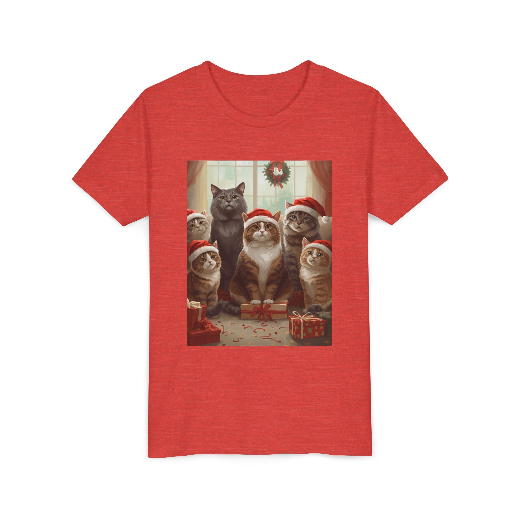 Cute Festive Christmas Cat Youth Short Sleeve Tee