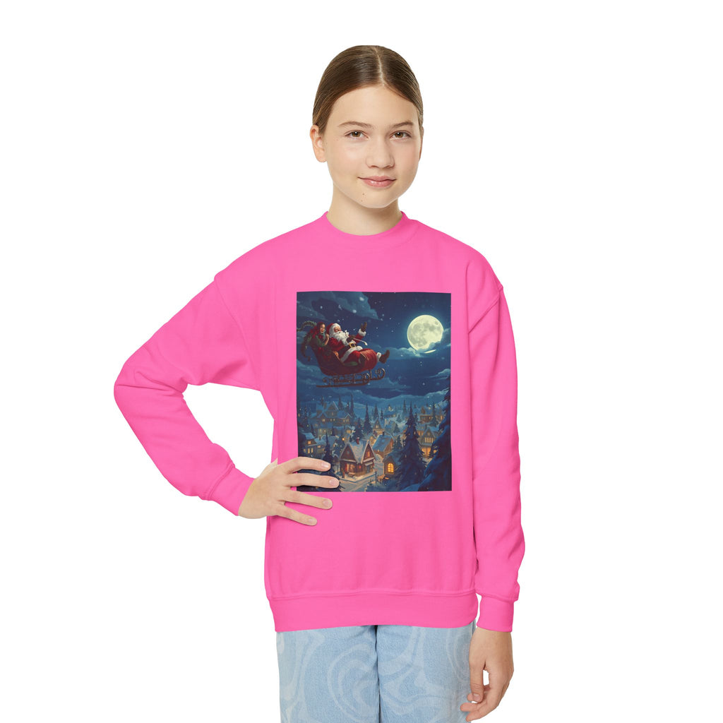 Christmas Santa Sleigh Youth Crewneck Sweatshirt