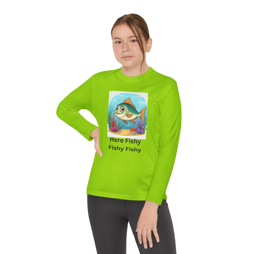 Here Fishy Fishy Fishy Youth Long Sleeve Competitor Tee