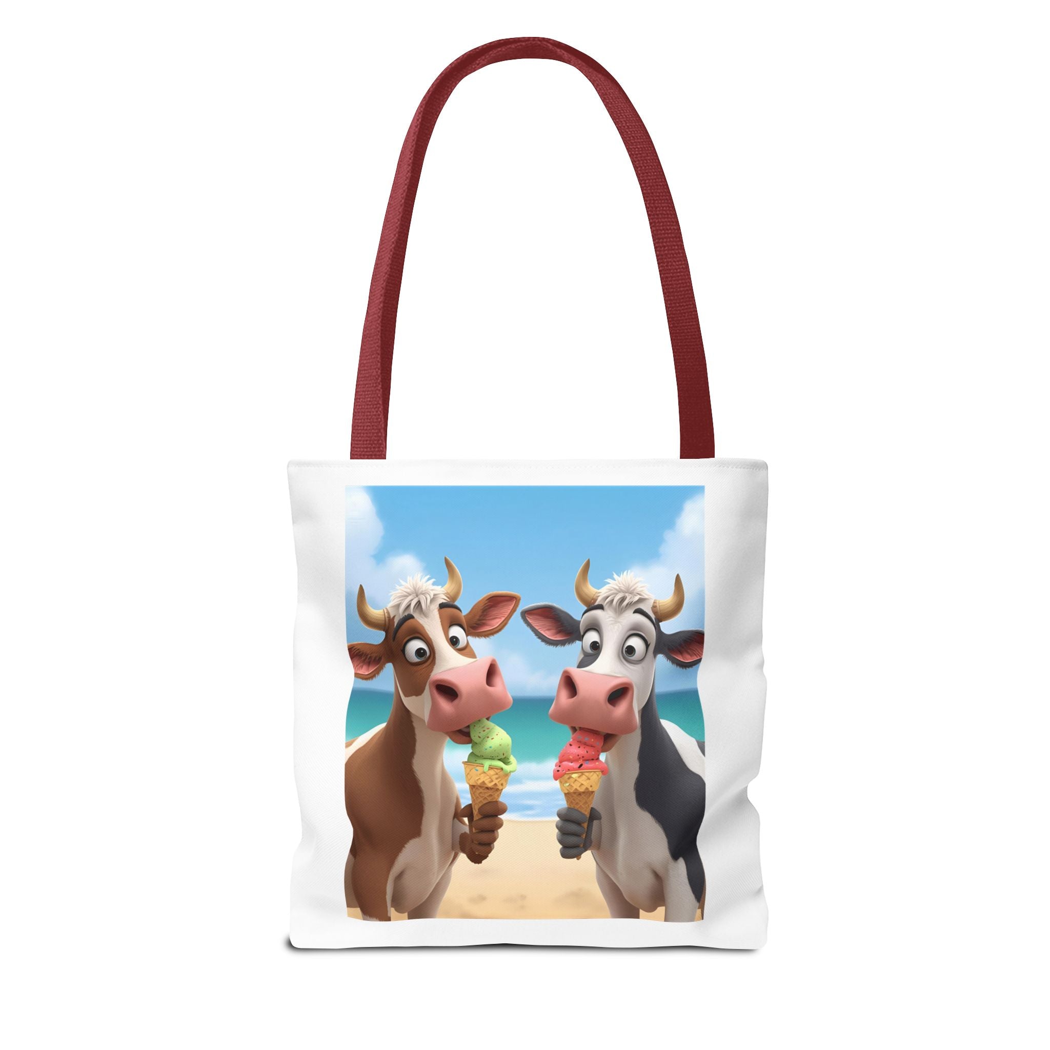 Fun Cartoon Cow Tote Bag for Ice Cream Lovers, Cute Beach Bag, Animal Lover Gift, Summer Accessory, AOP Design