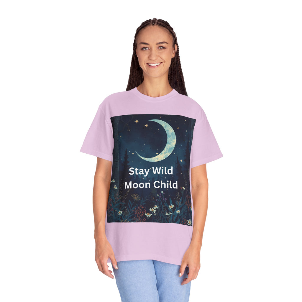 Stay Wild Moon Child Garment-Dyed T-Shirt | Unisex Graphic Tee for Nature Lovers, Boho Style, Gift for Friends, Eco-Friendly Fashion