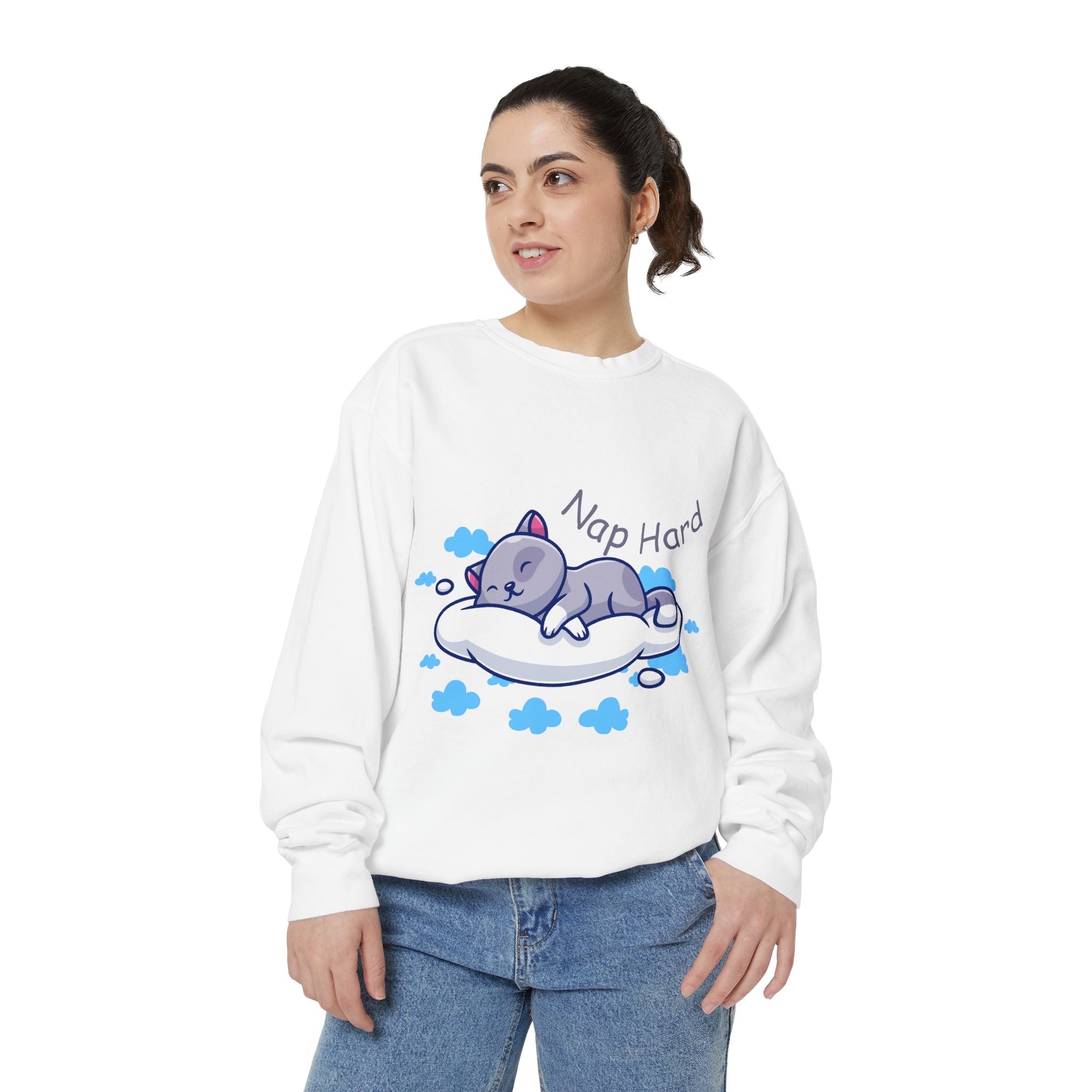 Cozy Cat Nap Hard Unisex Garment-Dyed Sweatshirt