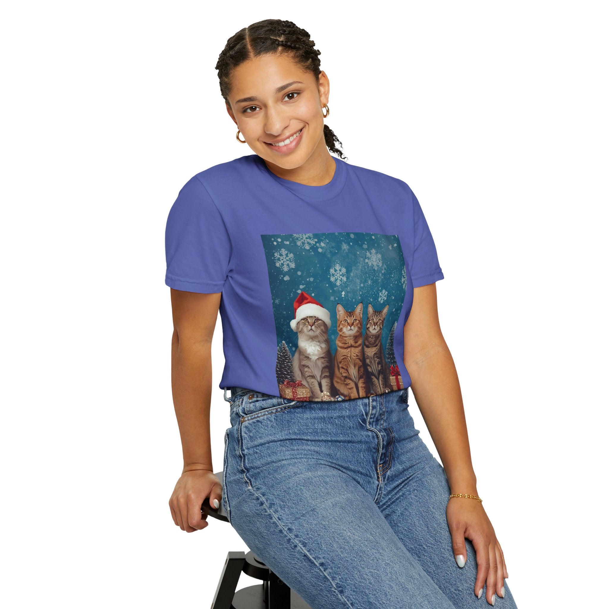 Cute Christmas Festive Cat Christmas T-Shirt, Holiday Shirt, Gift for Cat Lovers, Winter Apparel, Unisex Tee