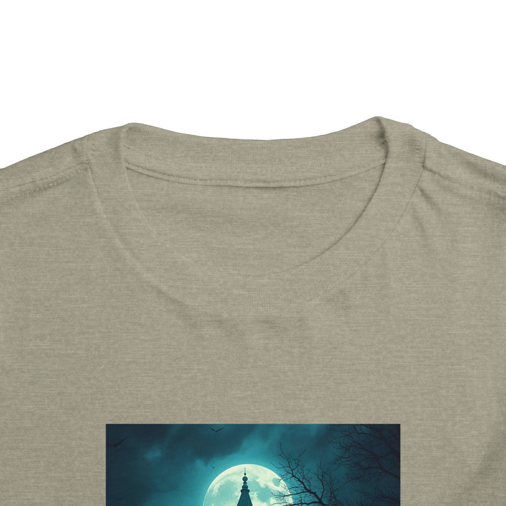 Haunted Moonlight Toddler Halloween Short Sleeve Tee, Ghostly Castle Shirt, Spooky Toddler Tee, Kids Halloween Costume Top, Fall Festivity Apparel