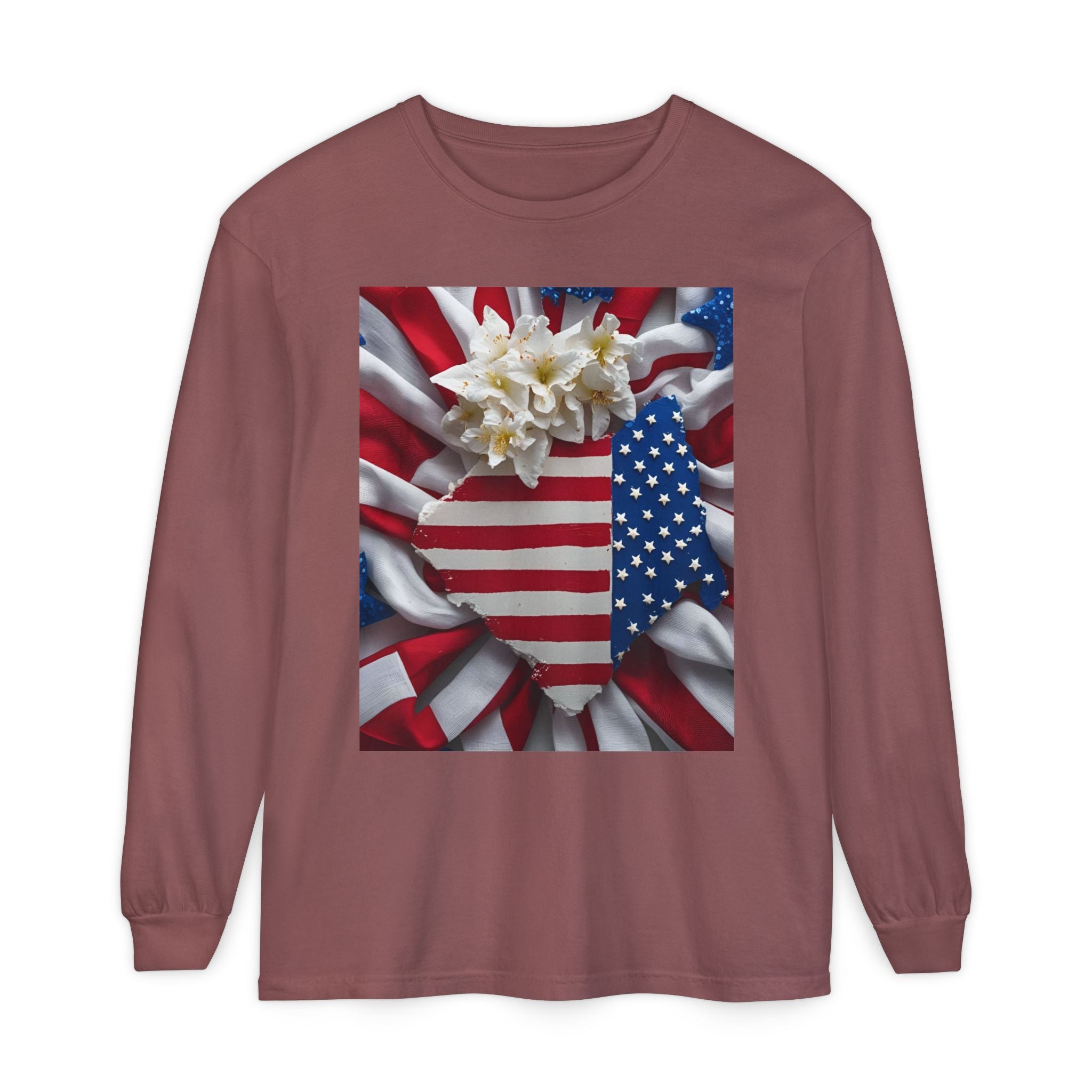 Patriotic Long Sleeve T-Shirt | Unisex Garment-Dyed Tee for Independence Day, Memorial Day, Fourth of July, Summer BBQs, Gifts