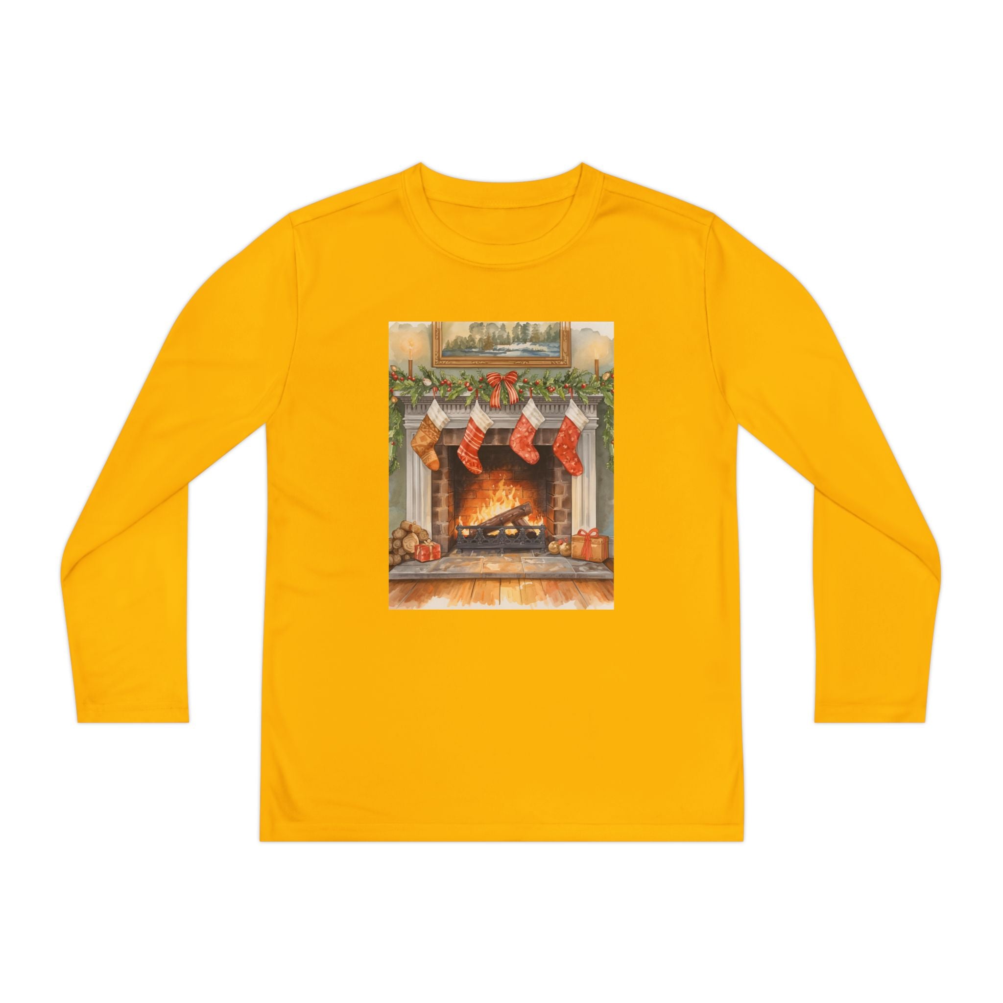 Christmas Stocking Fireplace Youth Long Sleeve Competitor Tee