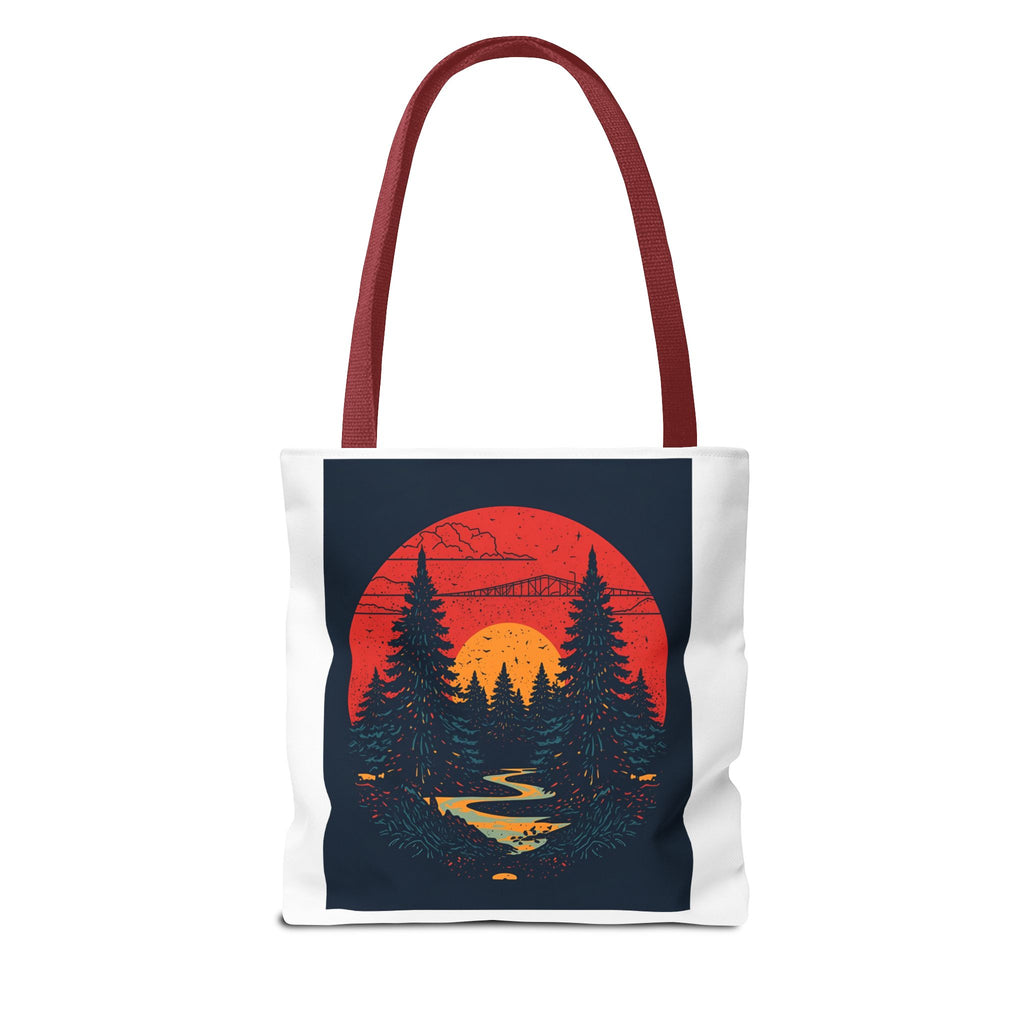 Nature-Inspired Tote Bag, Eco-Friendly Shopping Bag, Sunset Forest Design, Travel Companion, Gift for Outdoors Lovers, Stylish Everyday Bag
