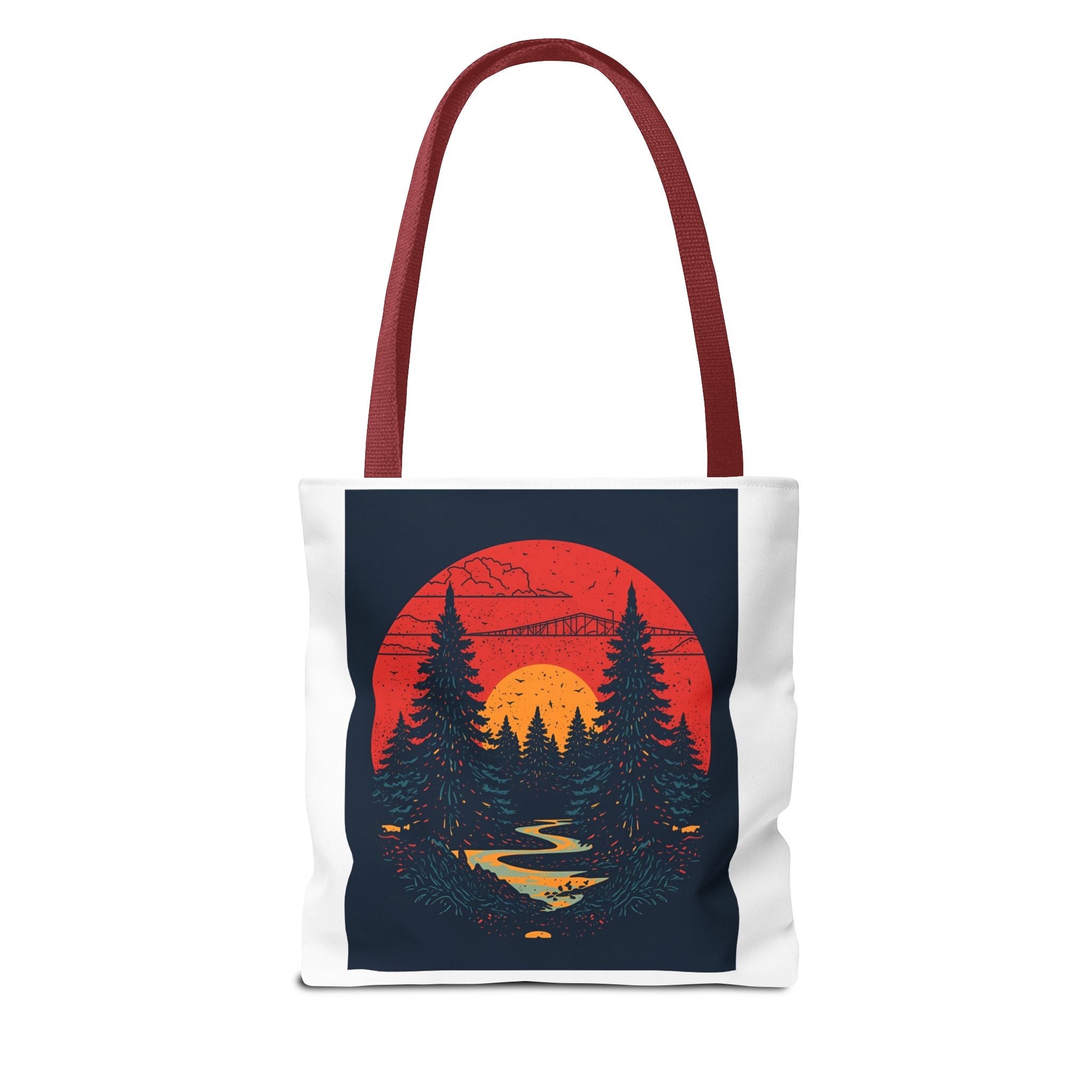 Nature-Inspired Tote Bag, Eco-Friendly Shopping Bag, Sunset Forest Design, Travel Companion, Gift for Outdoors Lovers, Stylish Everyday Bag