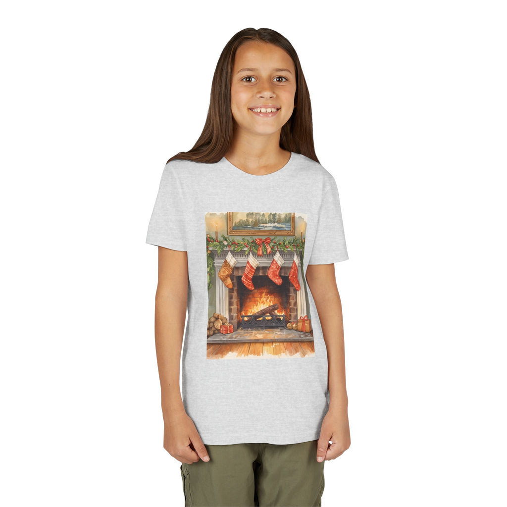 Christmas Stocking Fireplace Youth Short Sleeve Tee