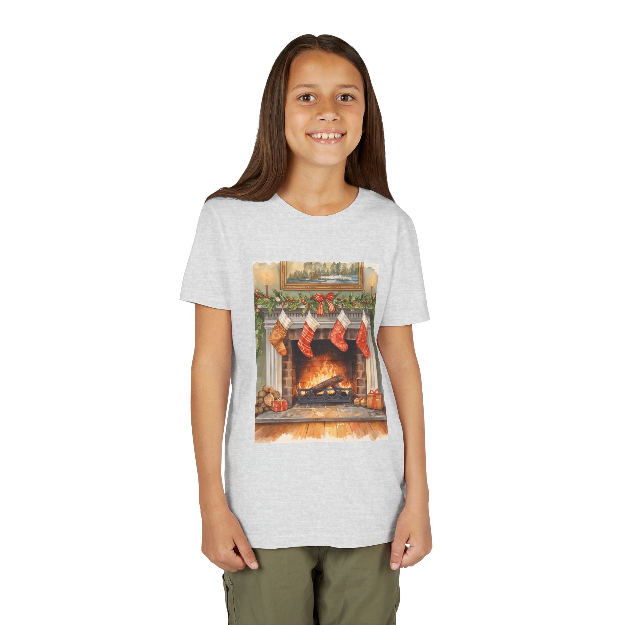 Christmas Stocking Fireplace Youth Short Sleeve Tee