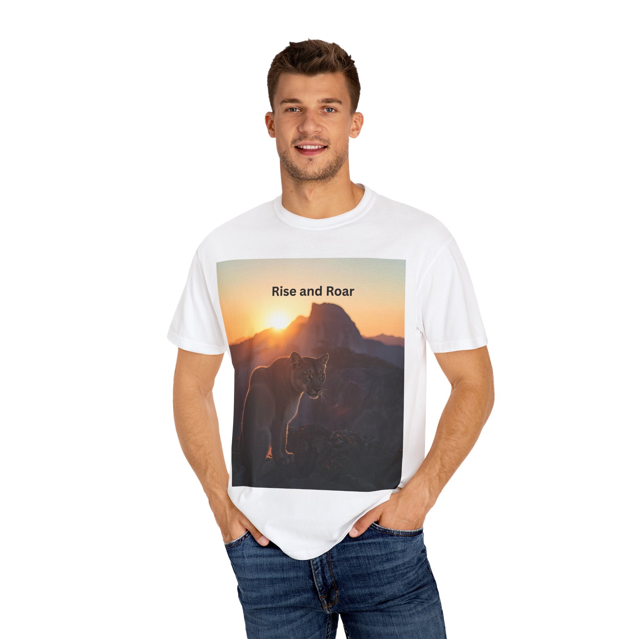 Unisex Nature-Inspired T-Shirt | "Rise and Roar" Graphic Tee, Outdoor Apparel, Gift for Adventurers, Wilderness Lovers, Motivational Shirt