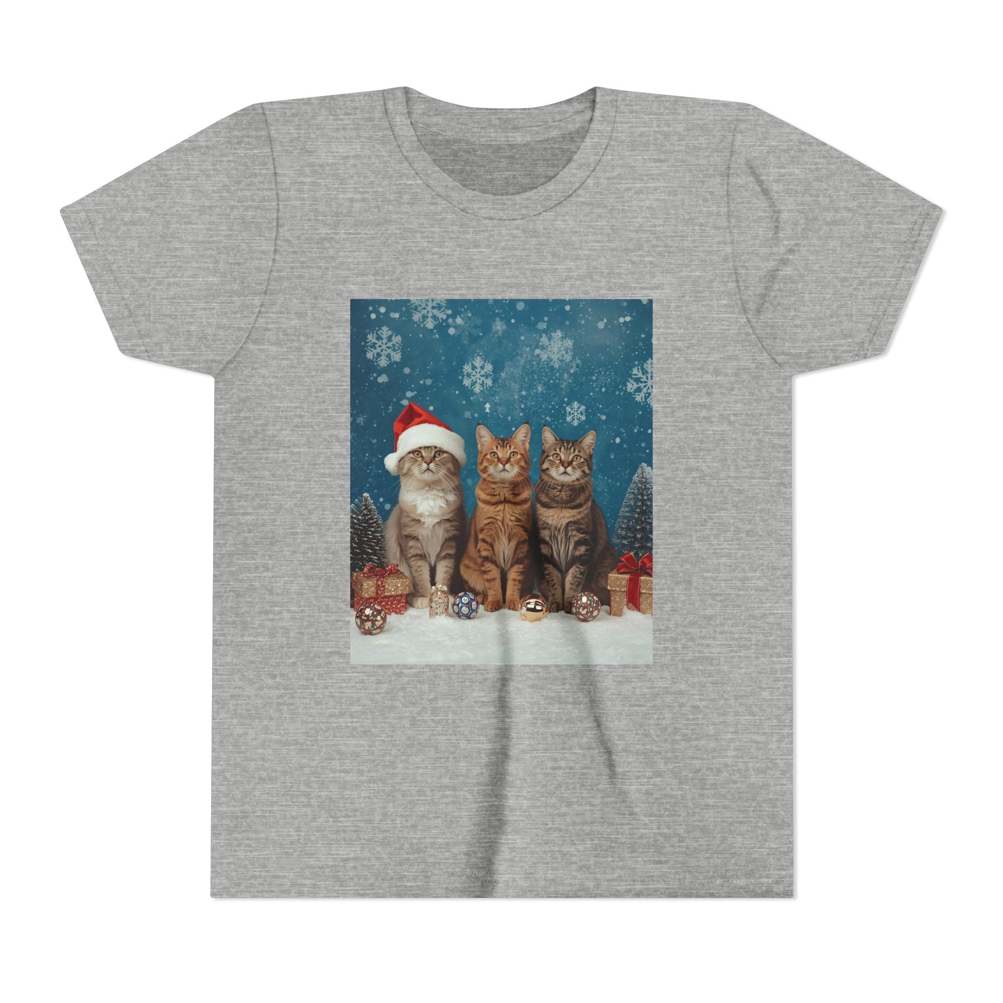 Cute Cat Festive Christmas Youth Short Sleeve Tee