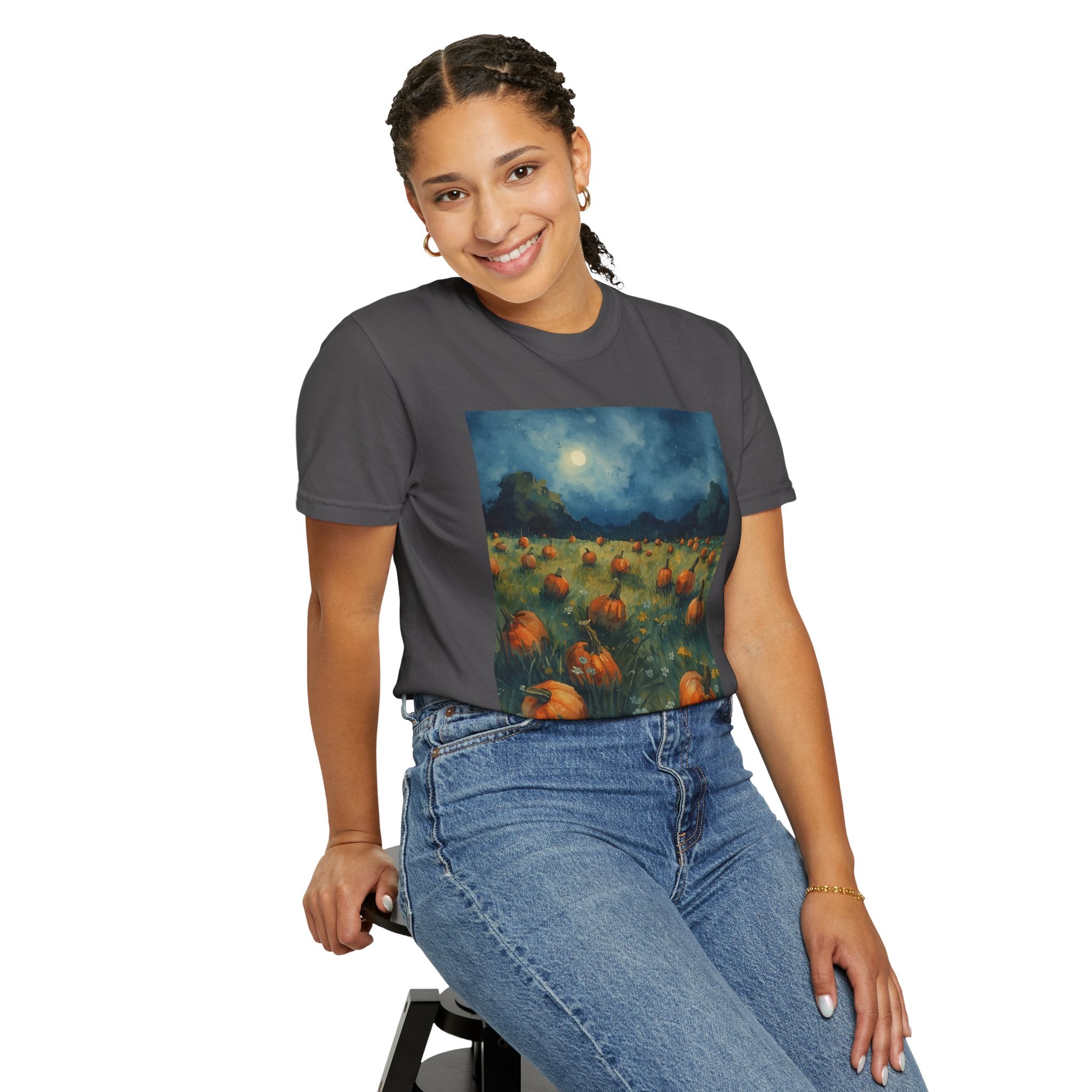 Autumn Pumpkin Field T-shirt | Unisex Fall Tee, Cozy Graphic Shirt, Halloween Gift, Harvest Fashion, Seasonal Wear, Pumpkin Lovers