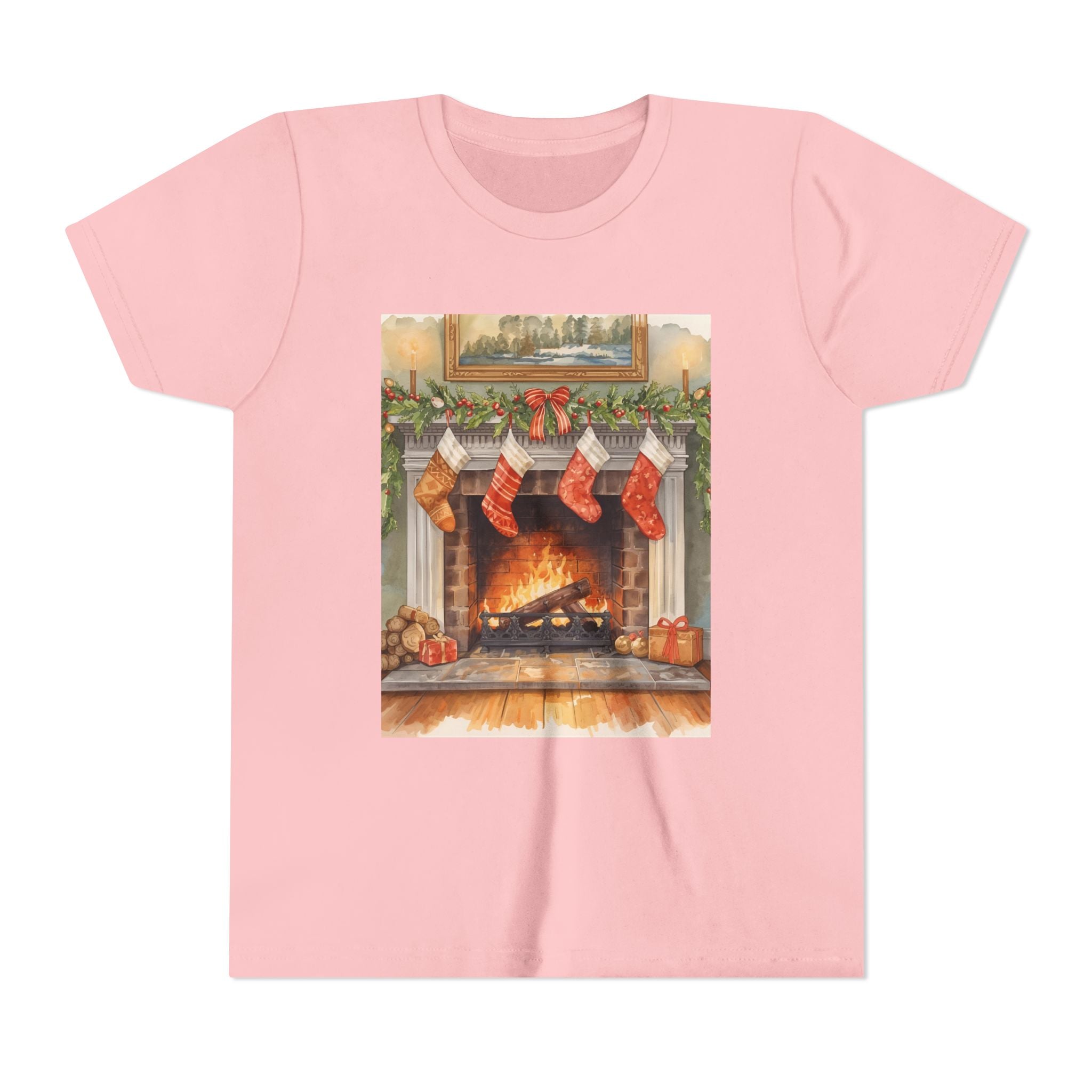 Christmas Stocking Fireplace Youth Short Sleeve Tee