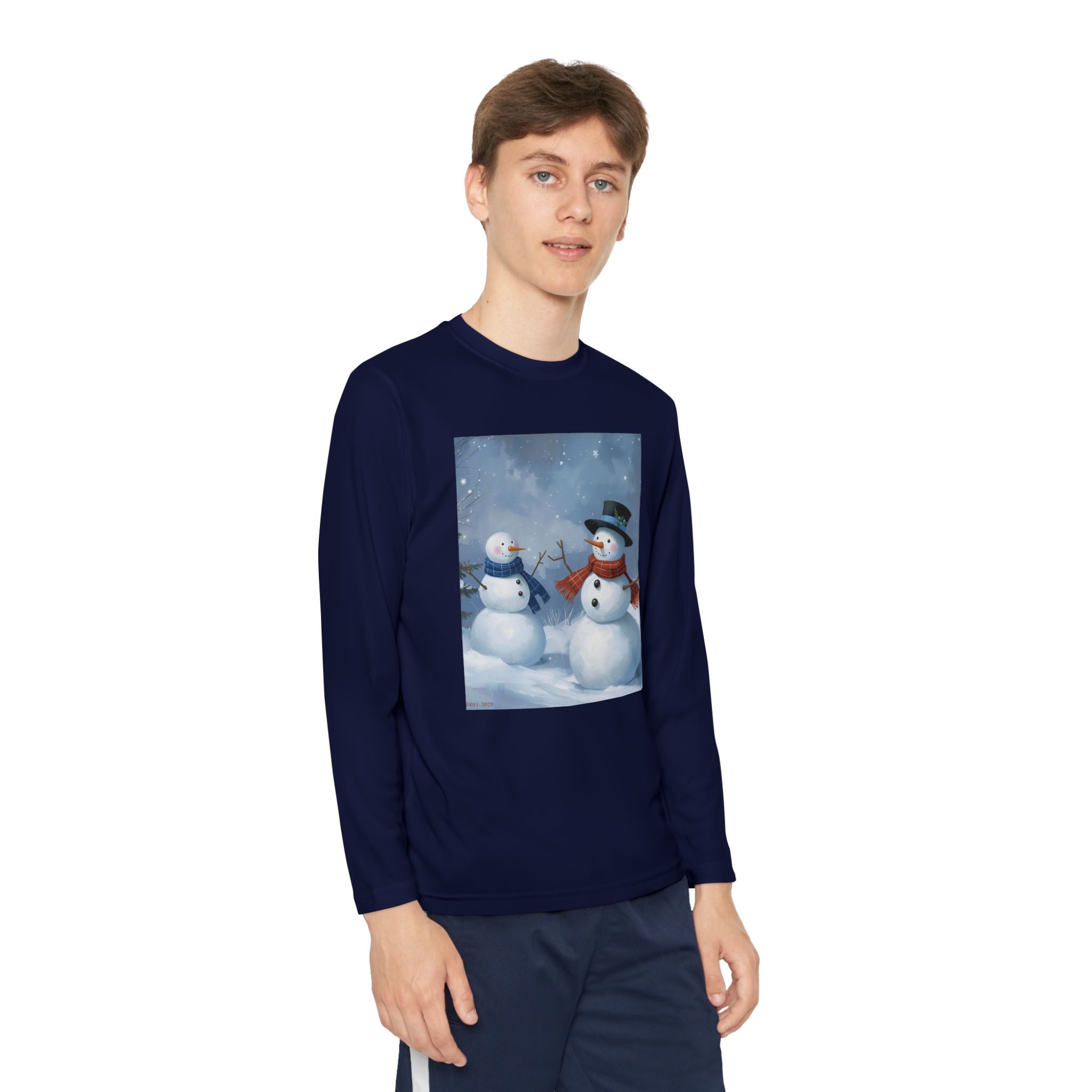 Christmas Snowman Family Youth Long Sleeve Competitor Tee