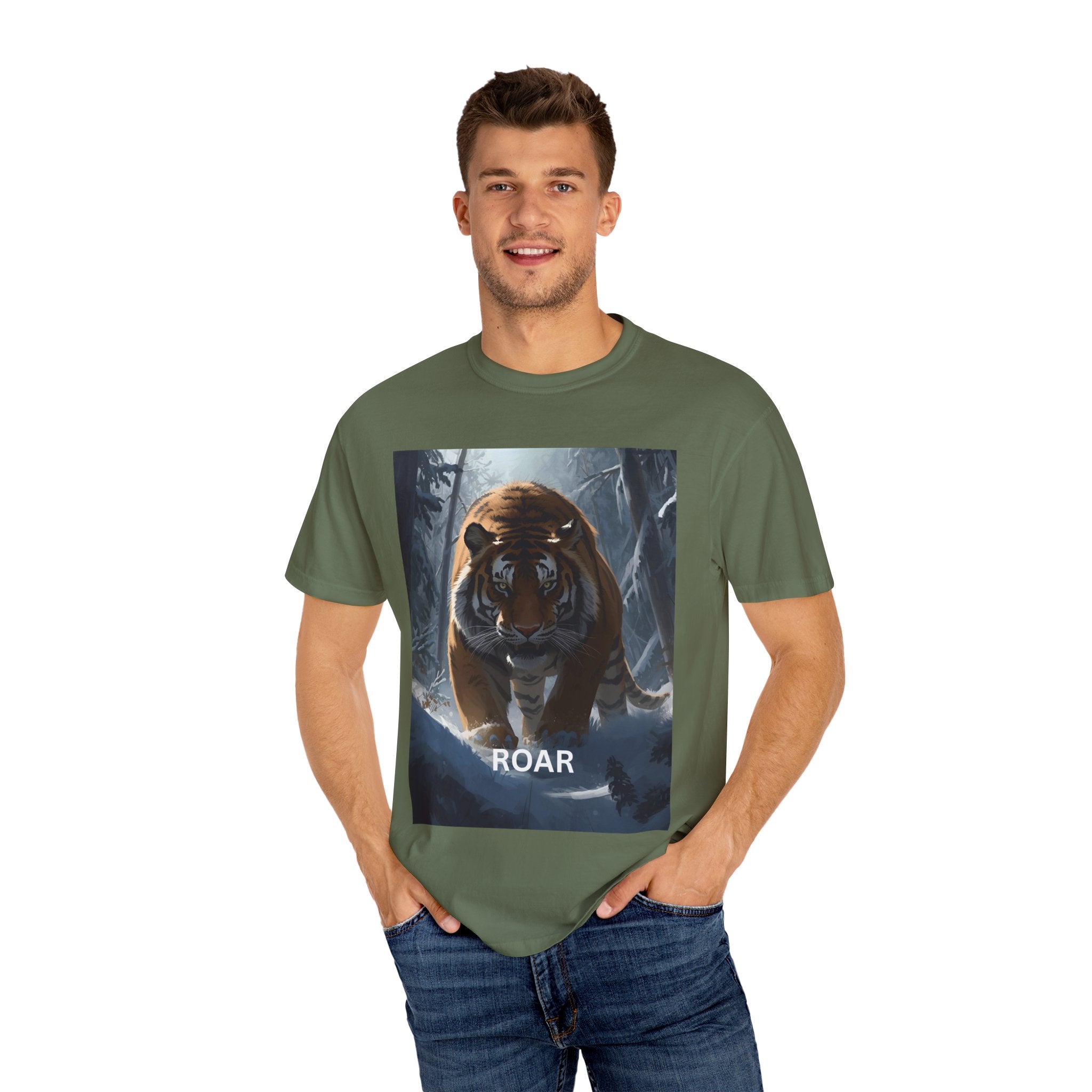 Tiger Roar Snow Unisex T-Shirt, Animal Lover Gift, Wildlife Tee, Casual Wear, Adventure Shirt, Nature Inspired Apparel