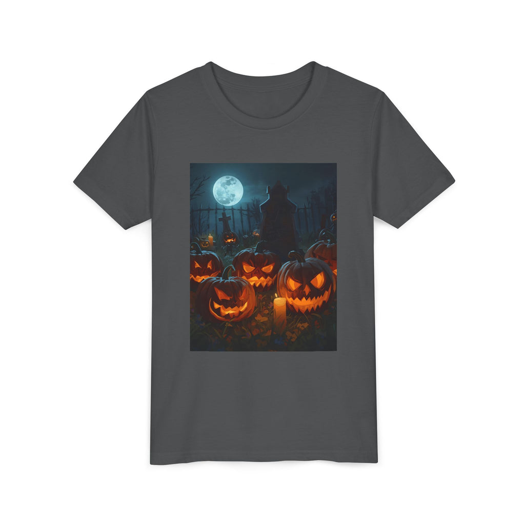 Scary Halloween Pumpkin Youth Short Sleeve Tee, Cute Halloween Shirt, Kids Costume Top, Spooky Tees, Trick or Treat Shirt