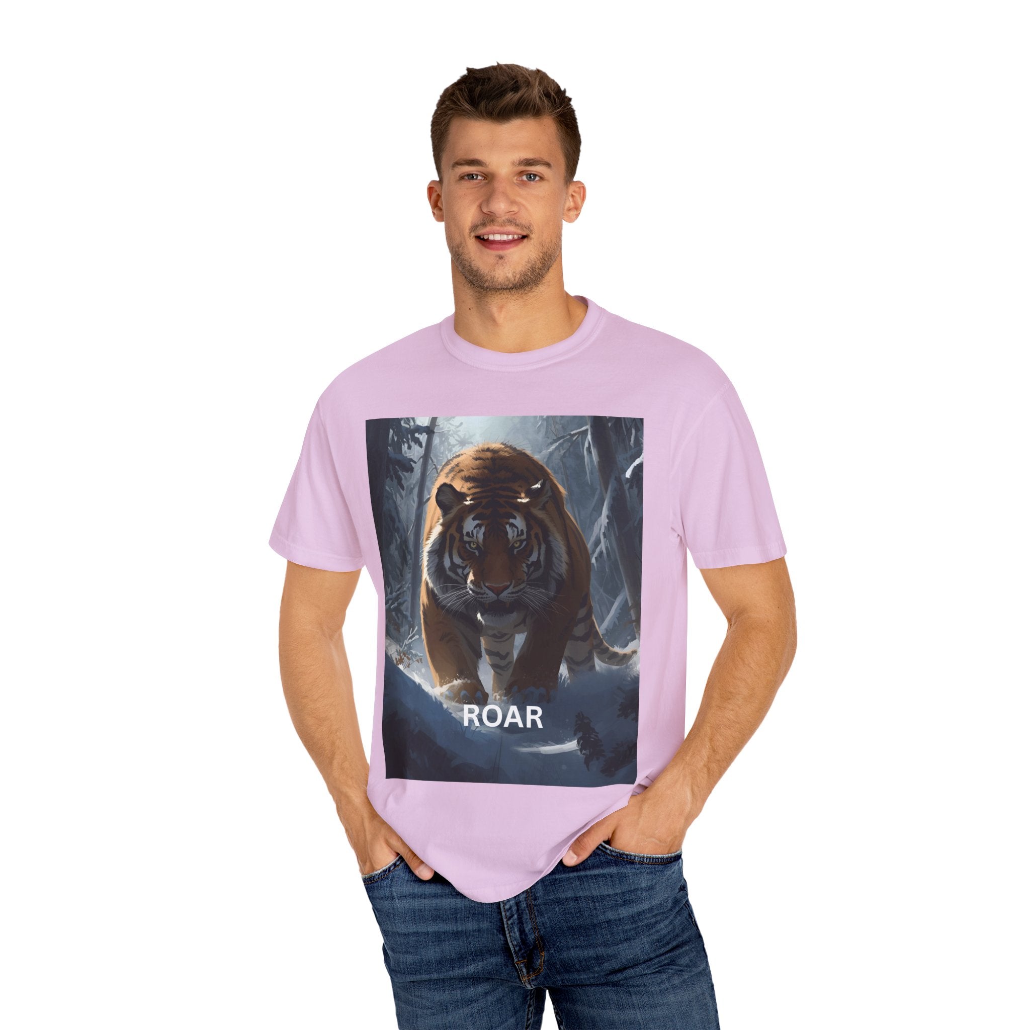 Fierce Tiger Roar Snow Graphic Tee, Eco-Friendly T-Shirt for Animal Lovers, Adventure Apparel, Gift for Wildlife Enthusiasts, Casual Wear