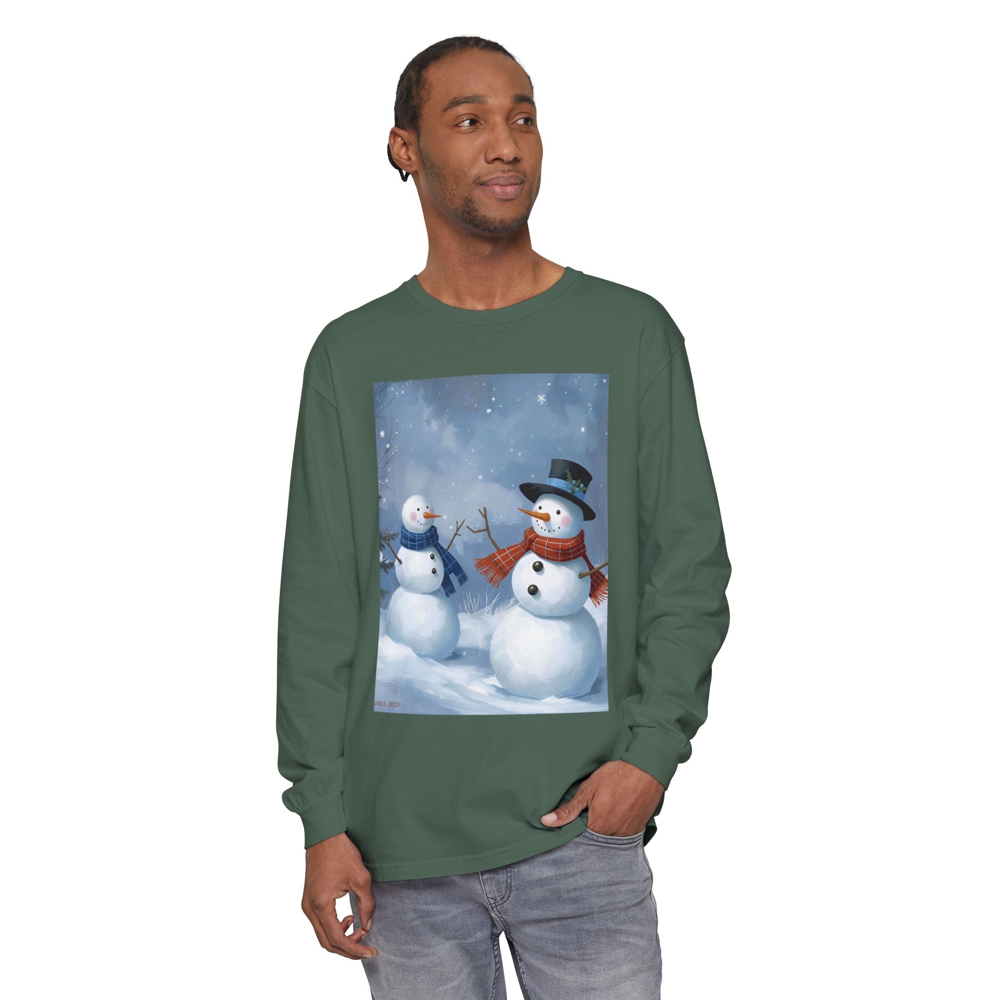 Christmas Snowman Family Unisex Garment-dyed Long Sleeve T-Shirt