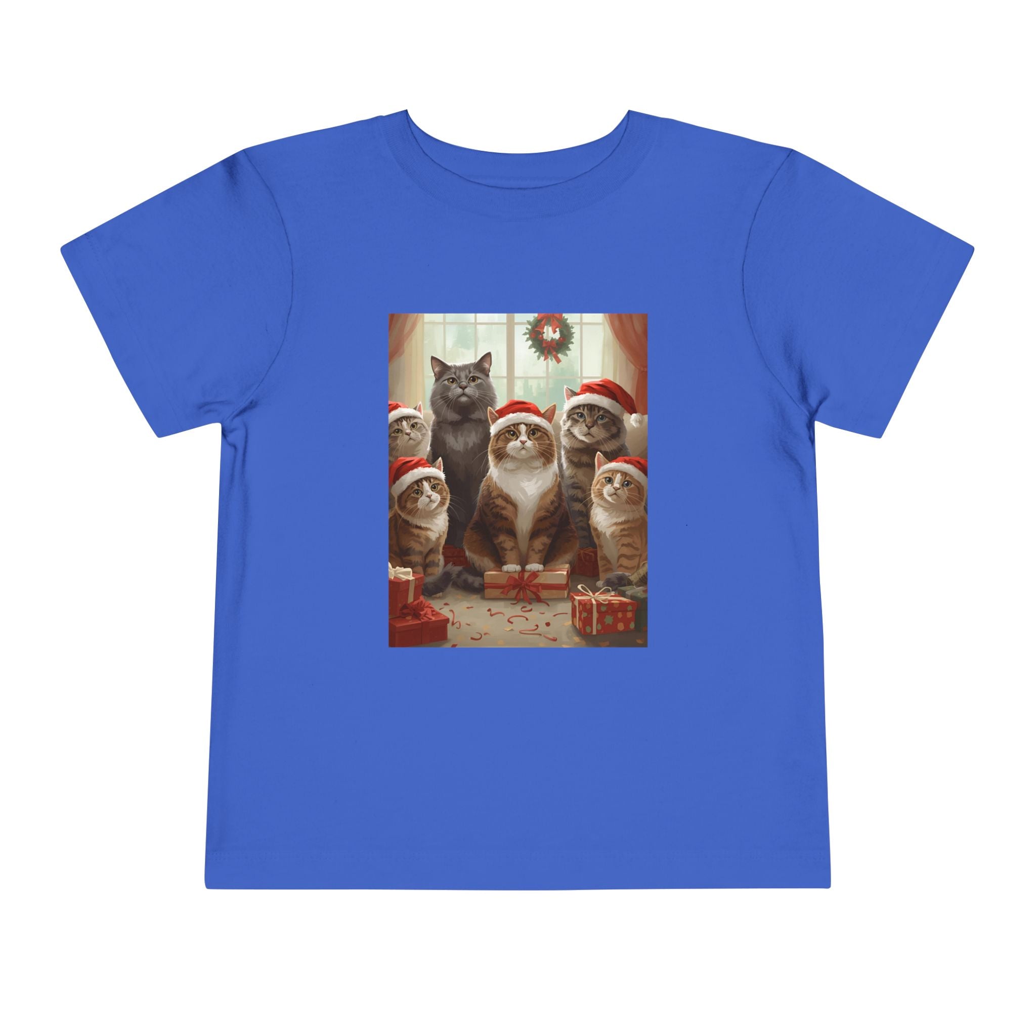 Cute Festive Christmas Cat Toddler Short Sleeve Tee