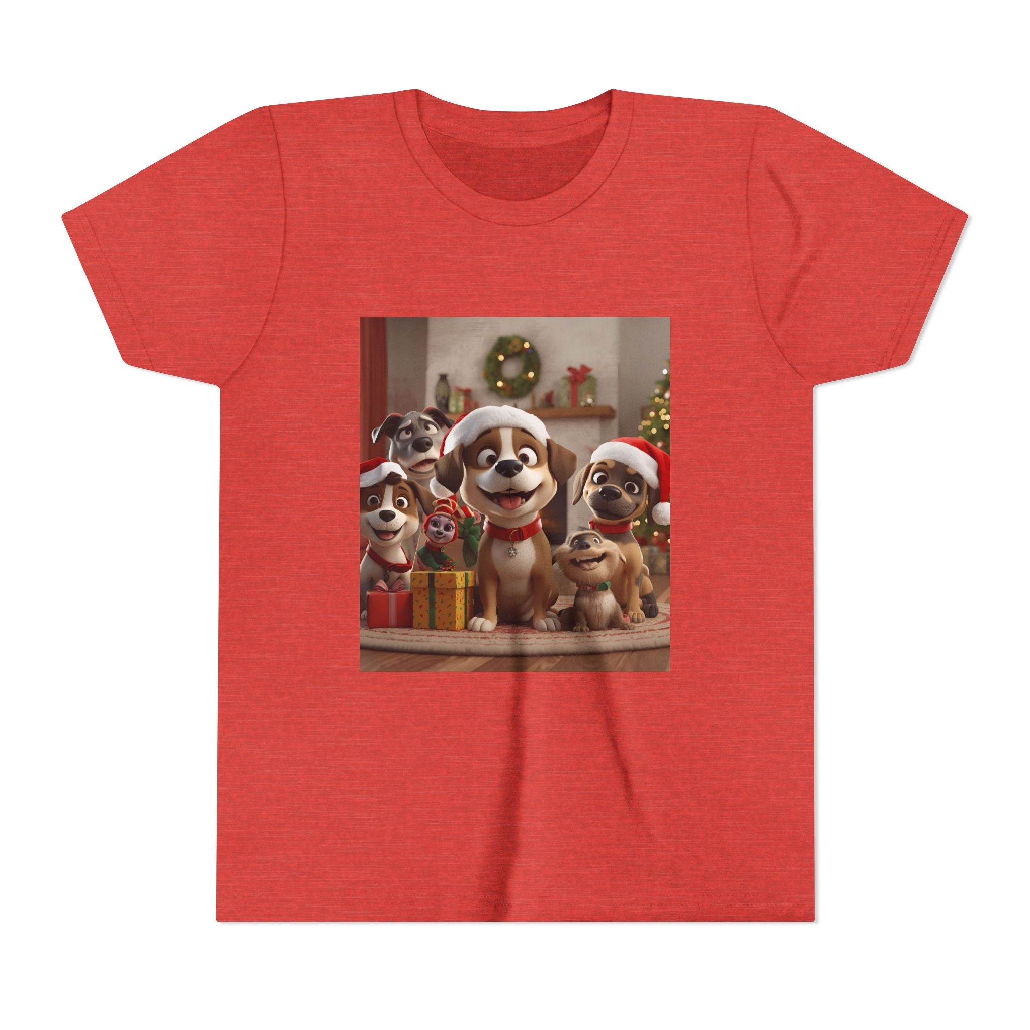 Cute Festive Christmas Dog Youth Short Sleeve Tee