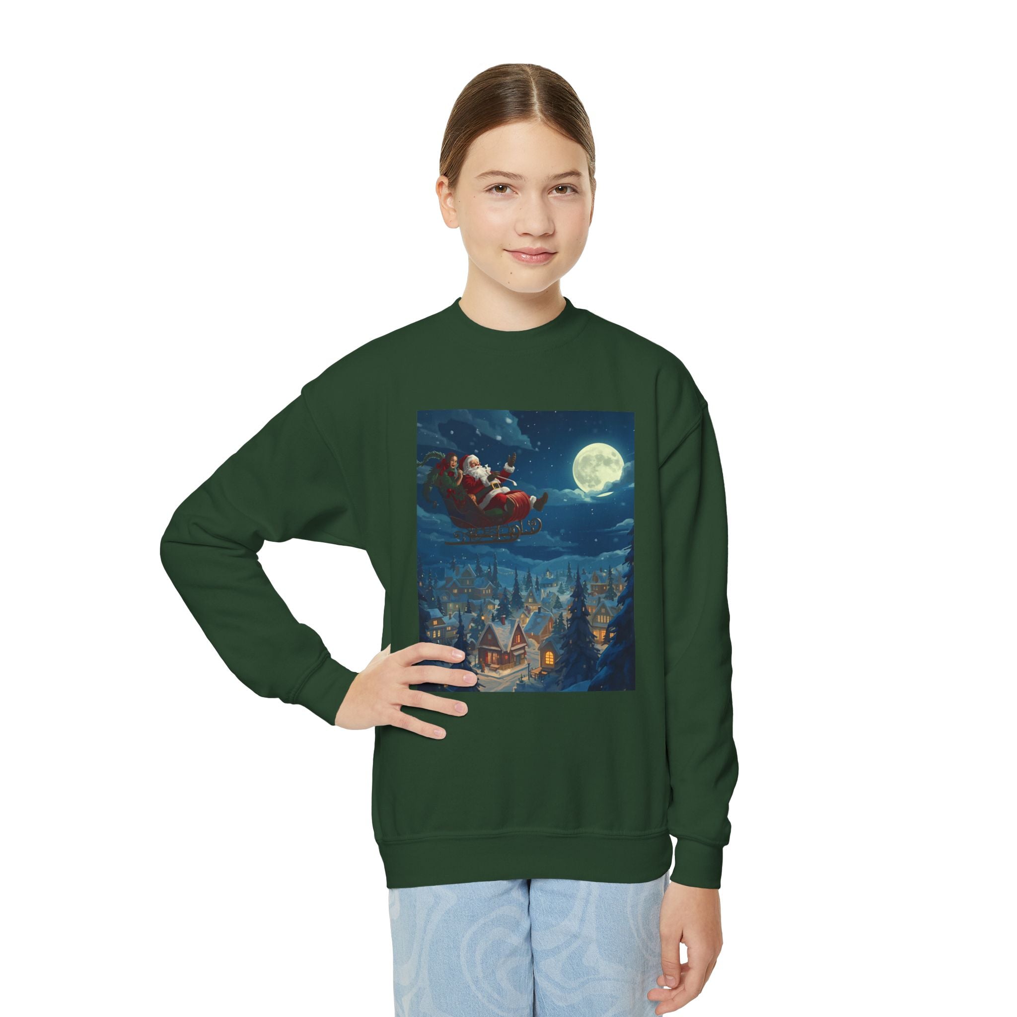 Christmas Santa Sleigh Youth Crewneck Sweatshirt