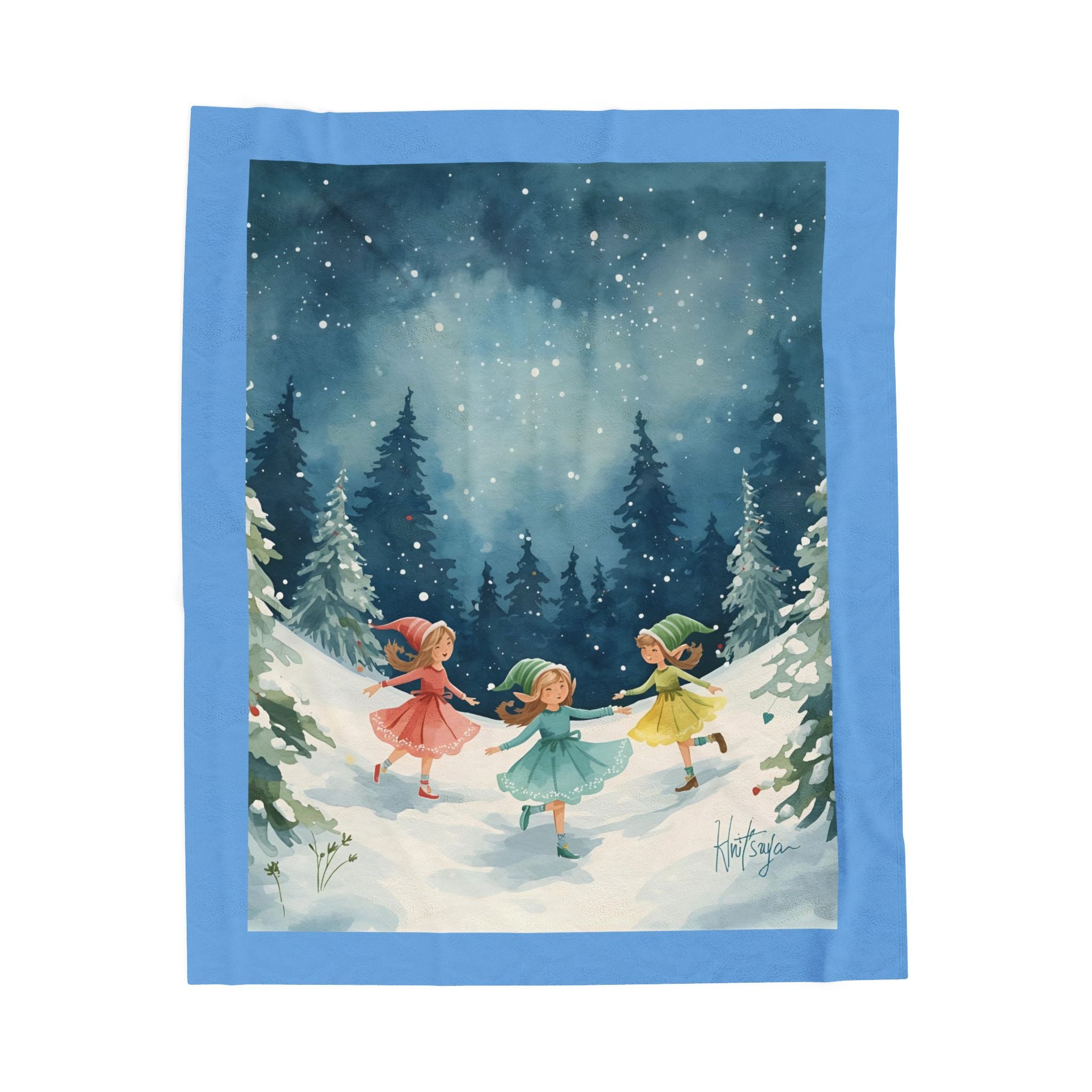 Whimsical Winter Fairy Velveteen Plush Blanket, Cozy Gift, Nursery Decor, Christmas Blanket, Kids Room Accessory