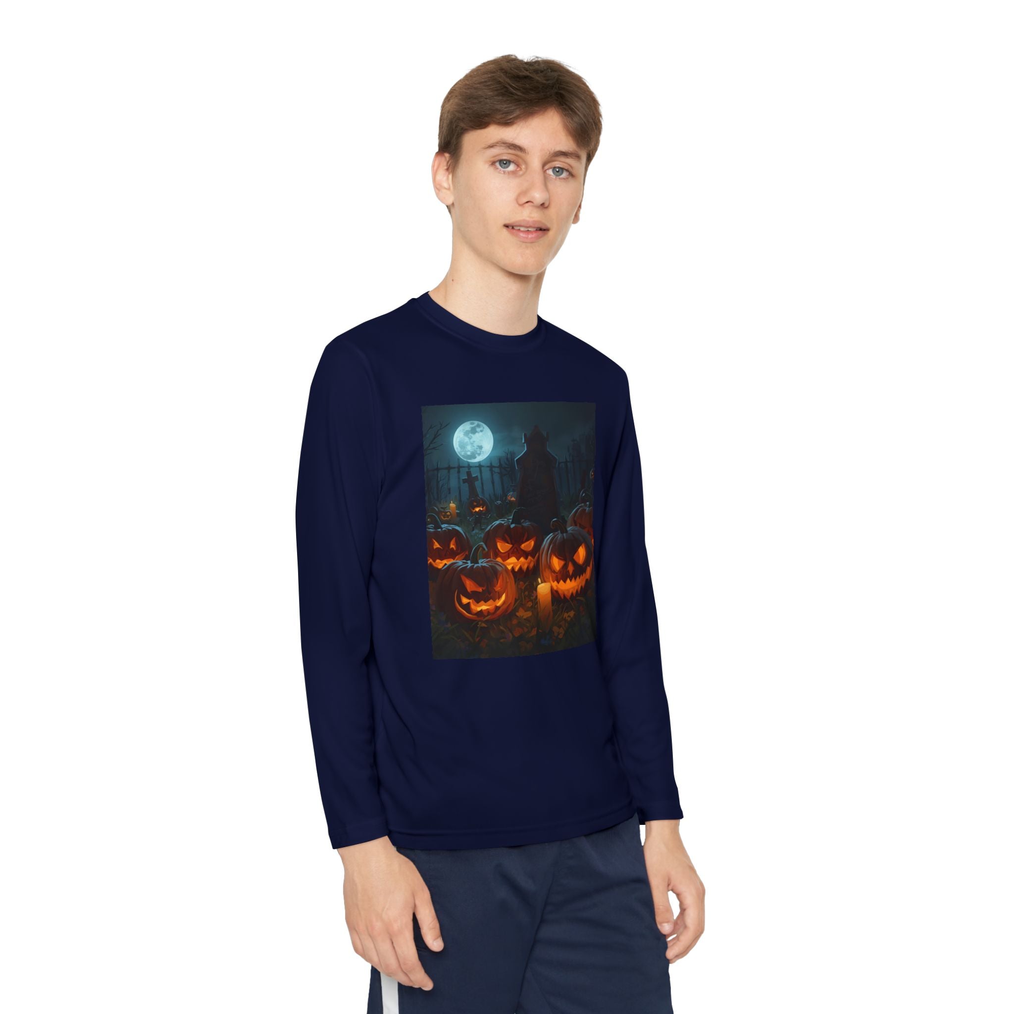 Spooky Halloween Pumpkin Youth Long Sleeve Competitor Tee
