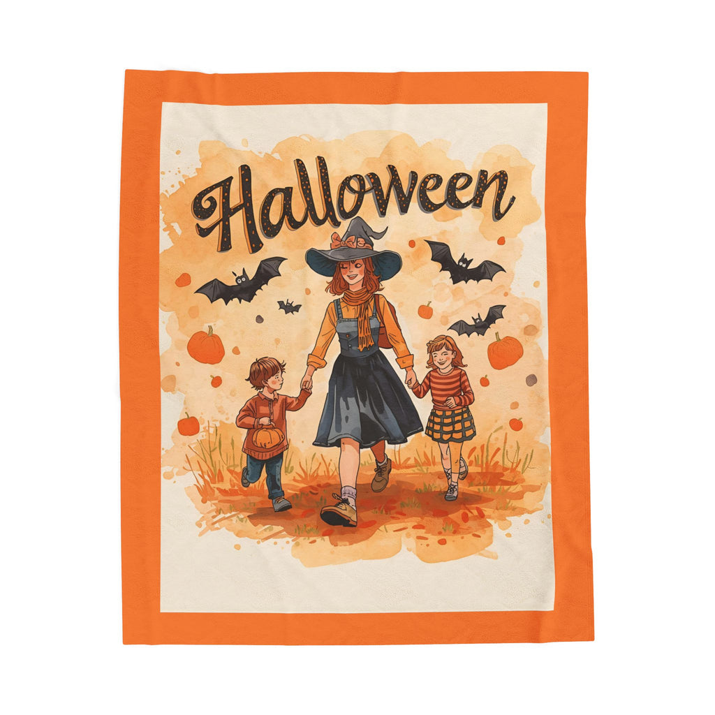 Cute Mom With Kids Velveteen Plush Blanket