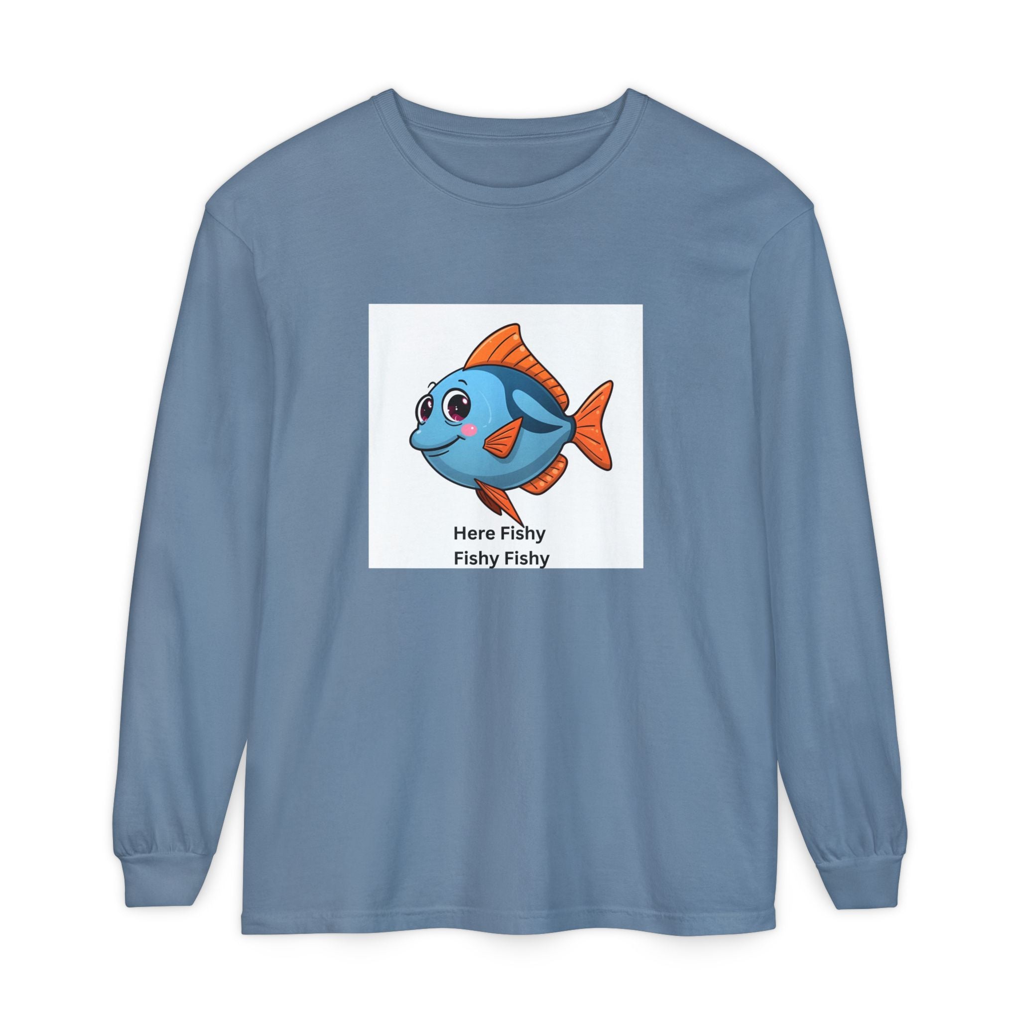 Here Fish Fishy Fishy Unisex Garment-dyed Long Sleeve T-Shirt