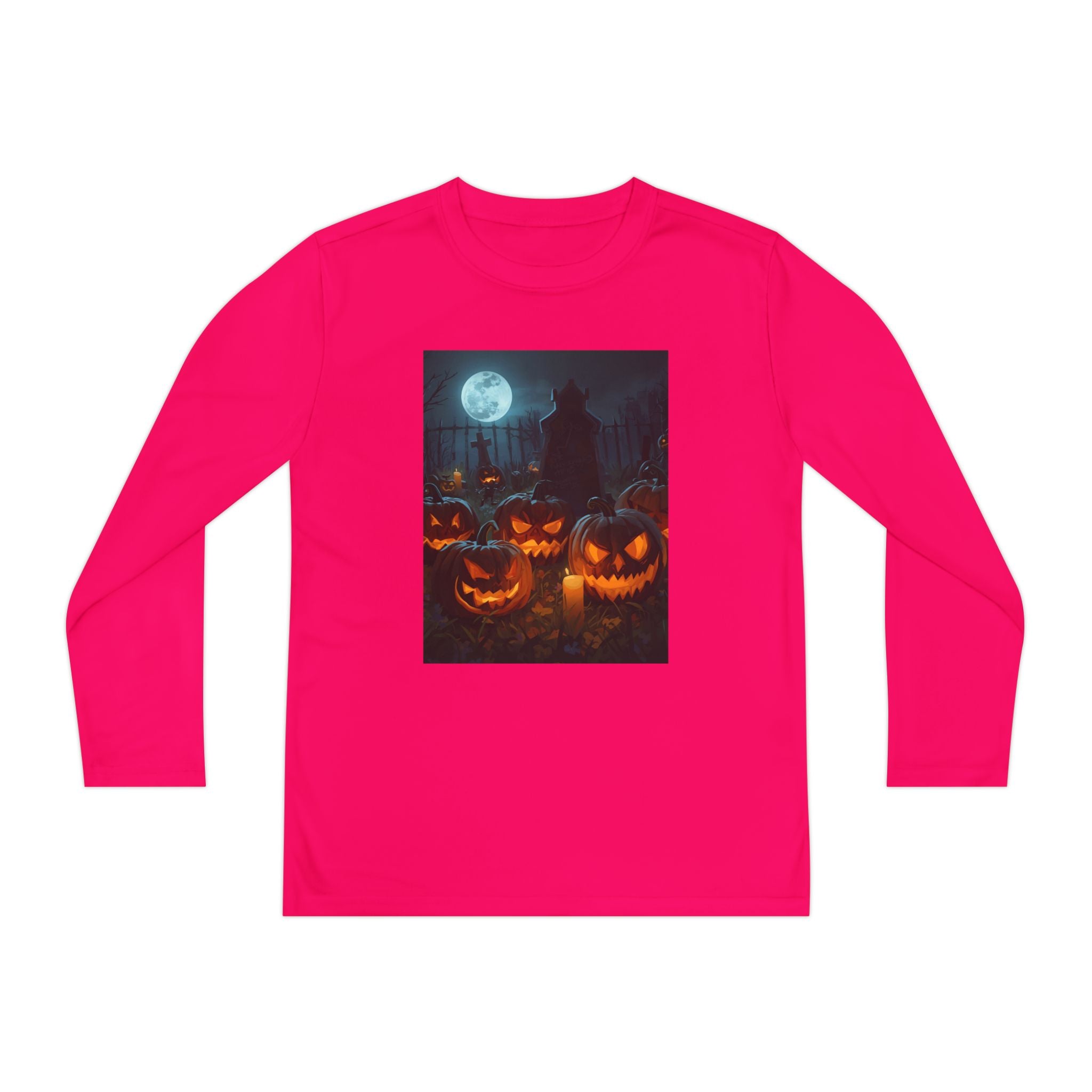 Spooky Halloween Pumpkin Youth Long Sleeve Competitor Tee