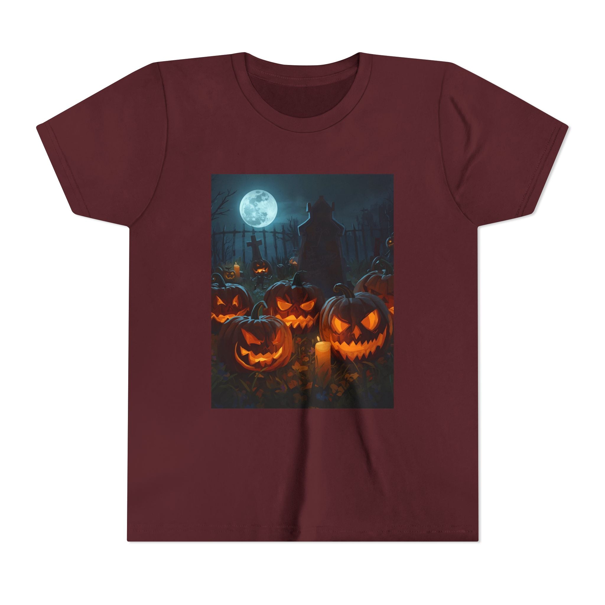 Scary Halloween Pumpkin Youth Short Sleeve Tee, Cute Halloween Shirt, Kids Costume Top, Spooky Tees, Trick or Treat Shirt