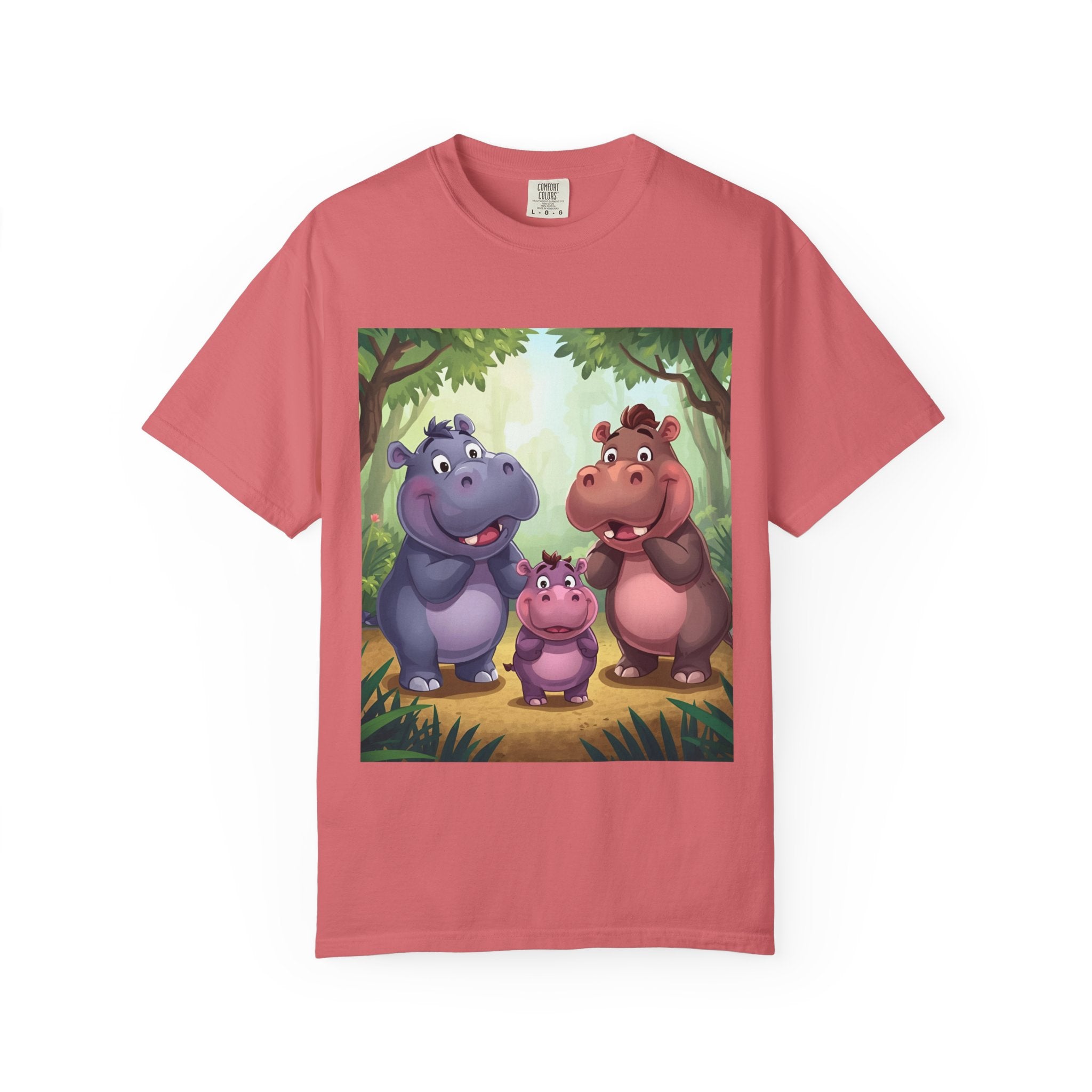 Cute Hippo Family T-Shirt, Unisex Garment-Dyed Tee, Animal Lovers Gift, Kids & Adults, Birthday, Family Reunion, Casual Wear