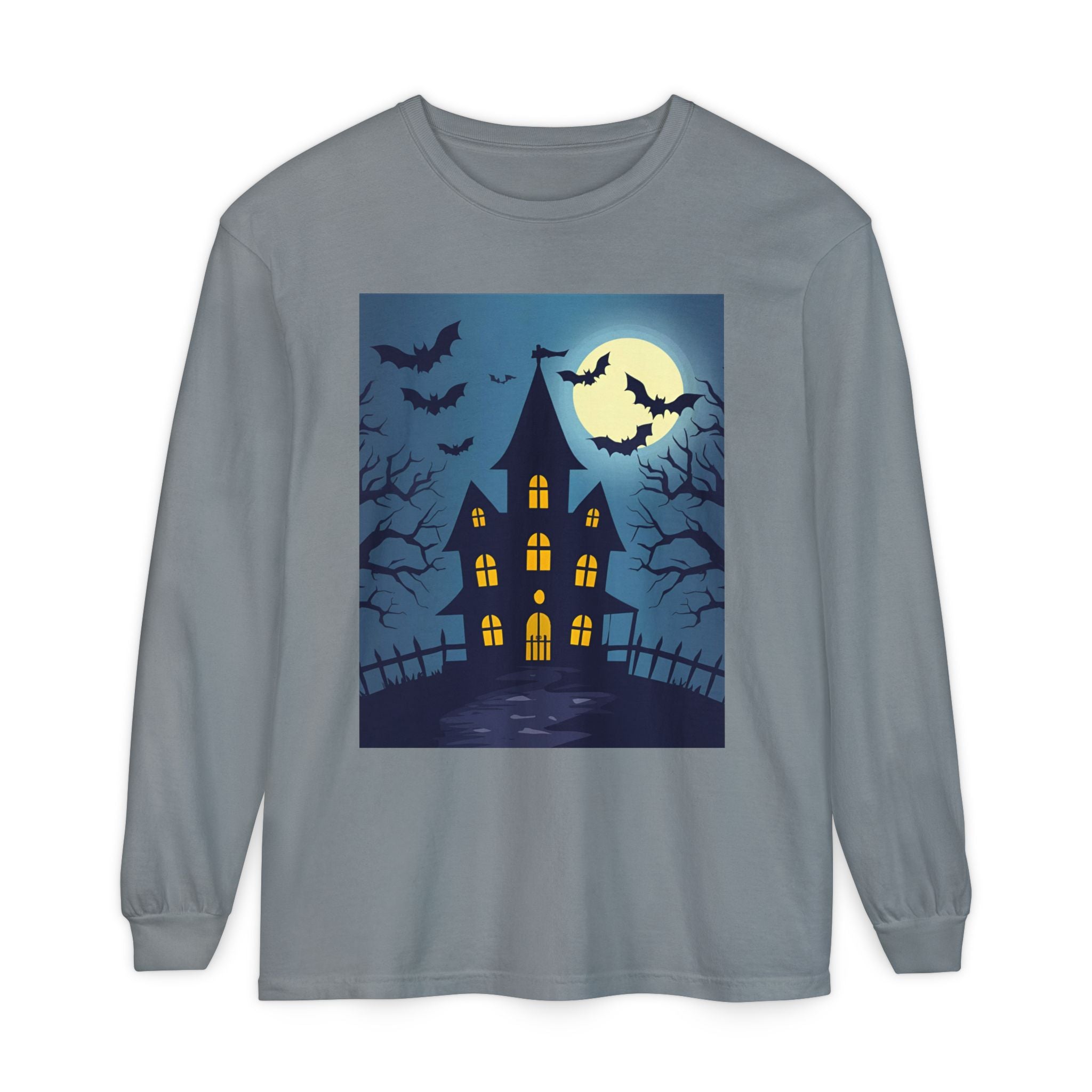 Haunted House Long Sleeve T-Shirt | Halloween Apparel, Fall Fashion, Spooky Shirt, Unisex Tee, Ghostly Vibes