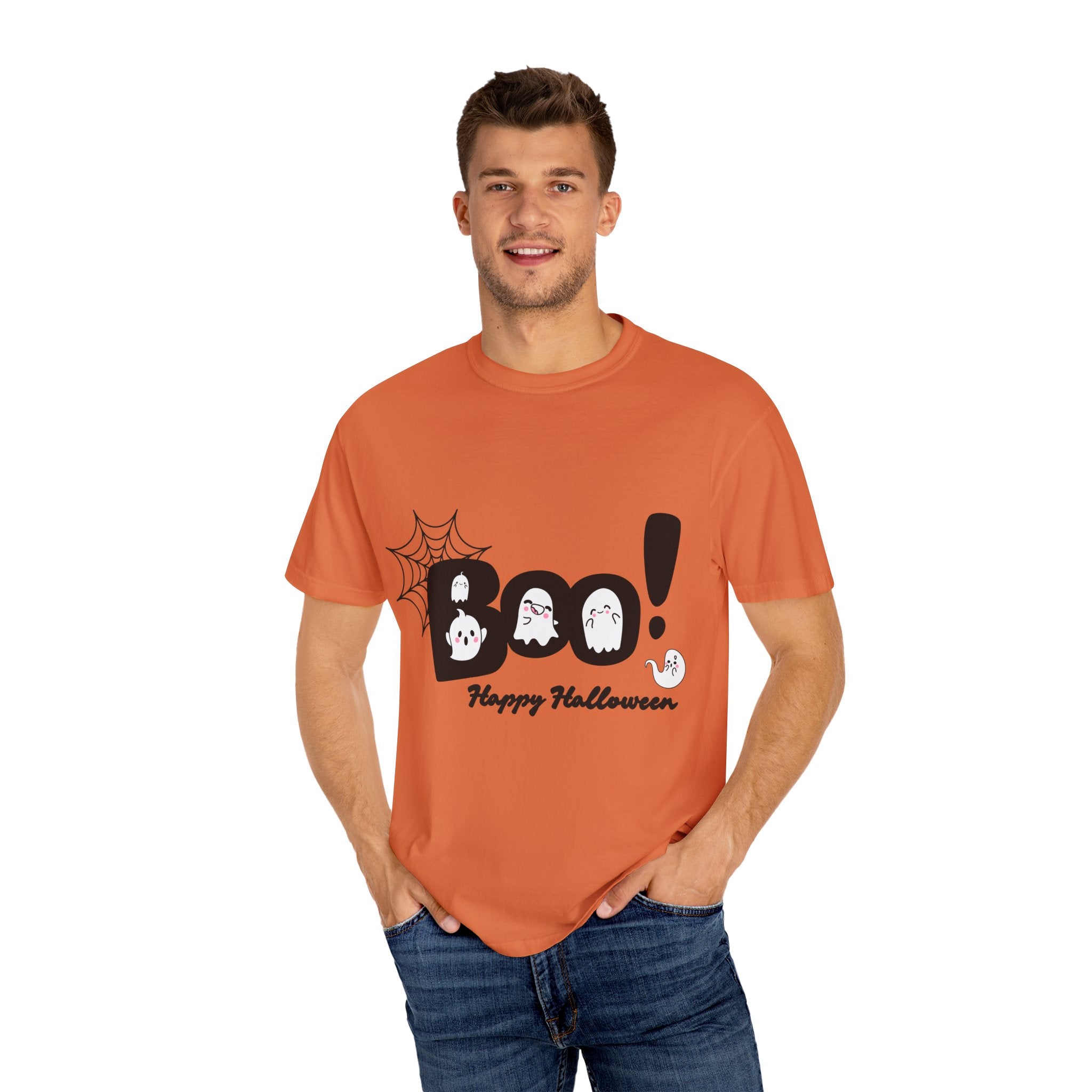 Halloween Boo T-Shirt, Unisex Garment-Dyed Tee, Spooky Costume, Fall Apparel, Trick or Treat Shirt, Ghost Print Top