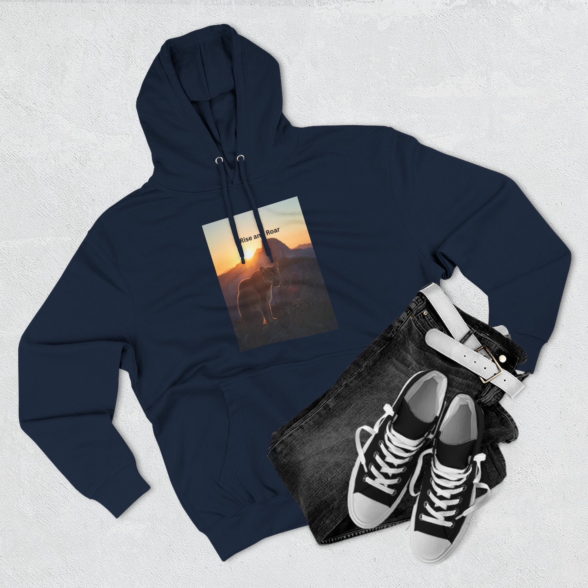 Rise And Roar Sunset Adventure Fleece Hoodie, Cozy Outdoor Hoodie, Travel Apparel, Nature Lover Gift, Comfortable Sweatshirt, Perfect for Bonfires