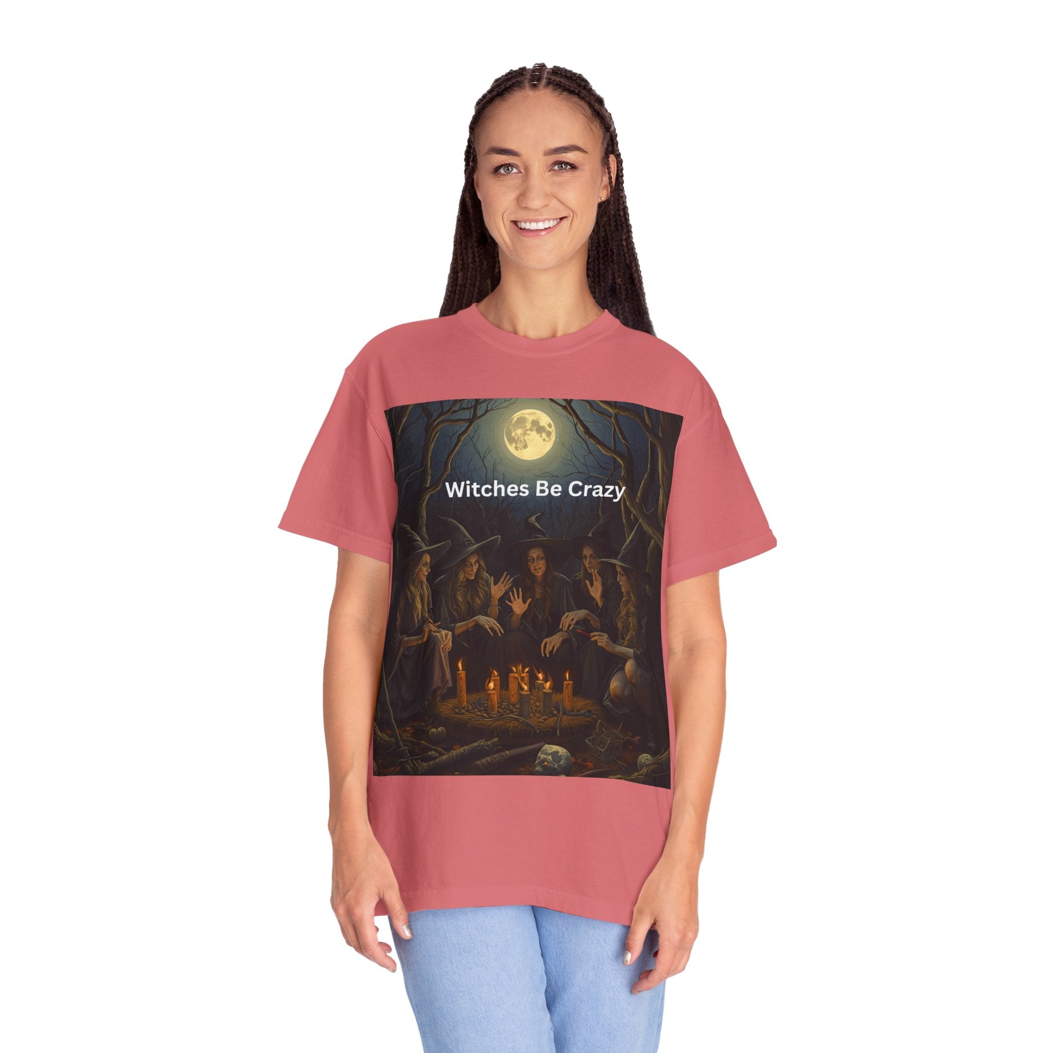 Spooky Halloween Witches Be Crazy T-shirt, Unisex Garment-Dyed Tee for Witchy Vibes, Halloween, Gift for Witches, Casual Wear, Cozy Outfit