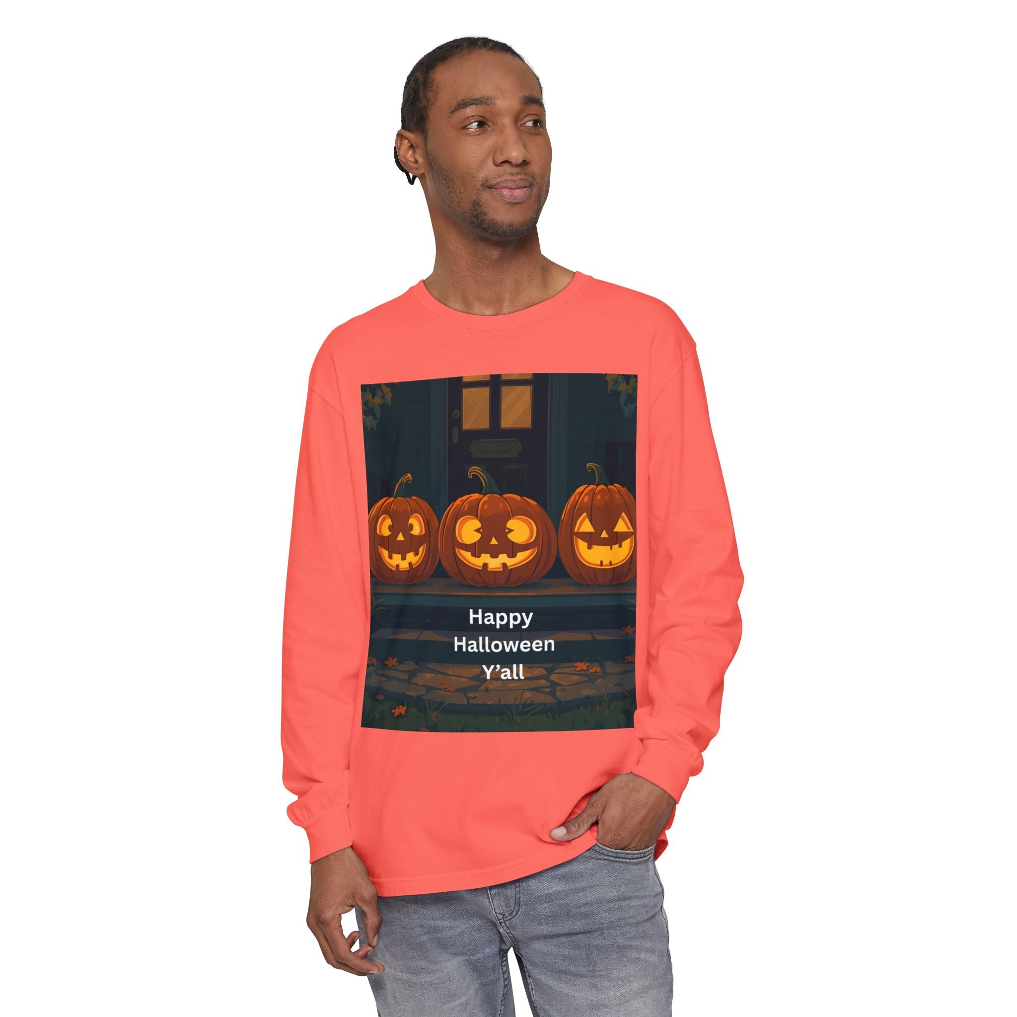 Halloween Pumpkin Long Sleeve T-Shirt, Fall Apparel, Comfortable Shirt, Unisex Halloween Tee, Seasonal Gift, Spooky Vibes