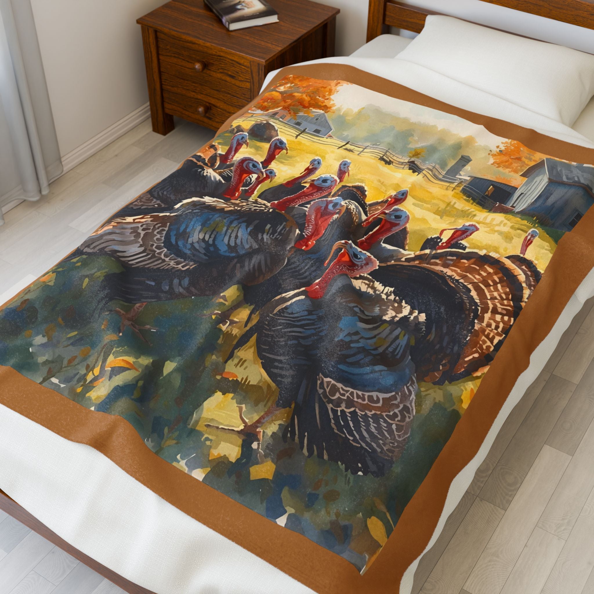 Thanksgiving Turkey Velveteen Plush Blanket
