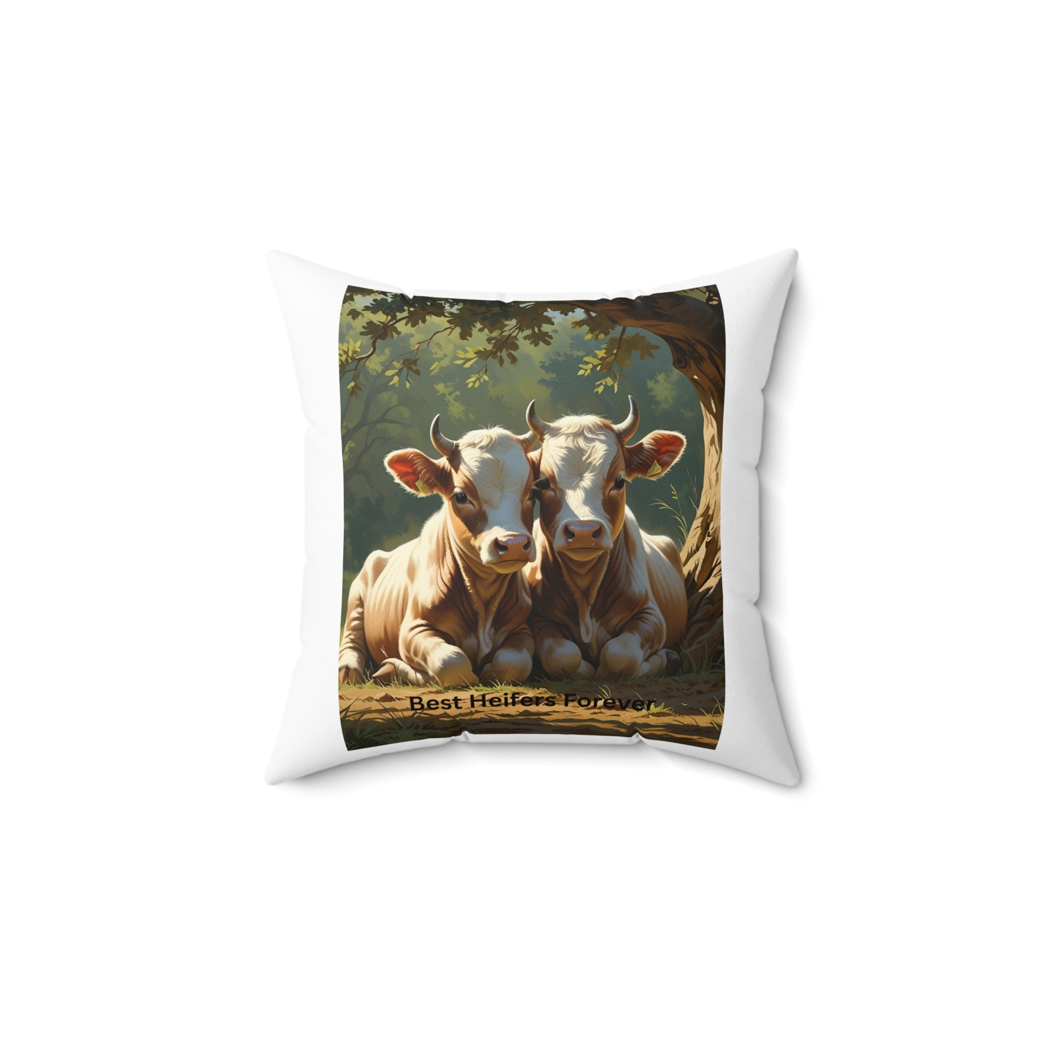 Cow-Themed Square Pillow, Farmhouse Decor, Best Heifers Forever, Animal Lover Cushion, Gift for Cow Enthusiasts, Rustic Home Accent