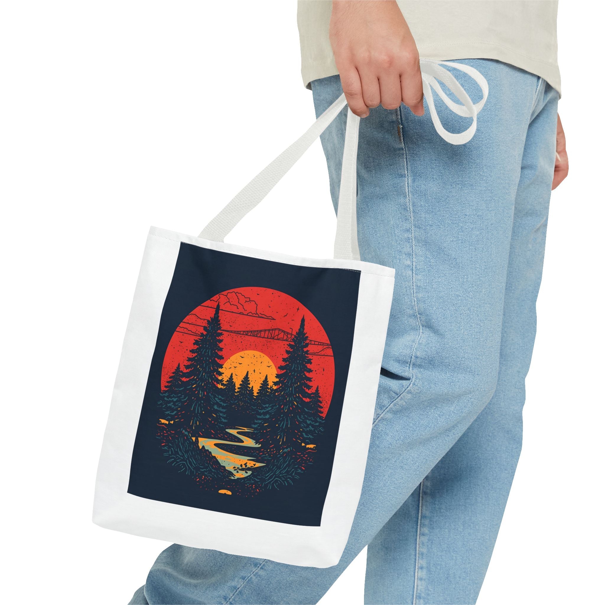 Nature-Inspired Tote Bag, Eco-Friendly Shopping Bag, Sunset Forest Design, Travel Companion, Gift for Outdoors Lovers, Stylish Everyday Bag