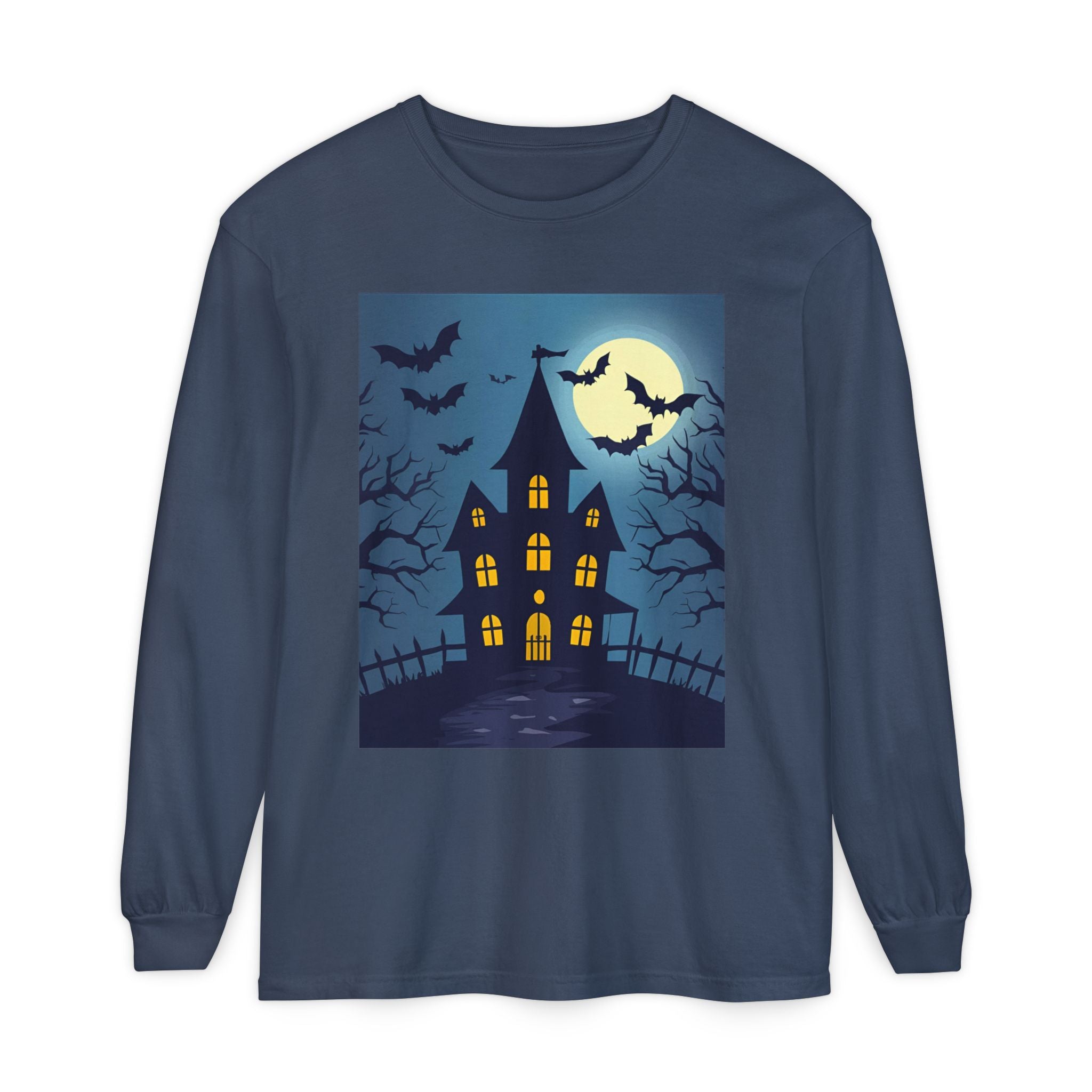 Haunted House Long Sleeve T-Shirt | Halloween Apparel, Fall Fashion, Spooky Shirt, Unisex Tee, Ghostly Vibes
